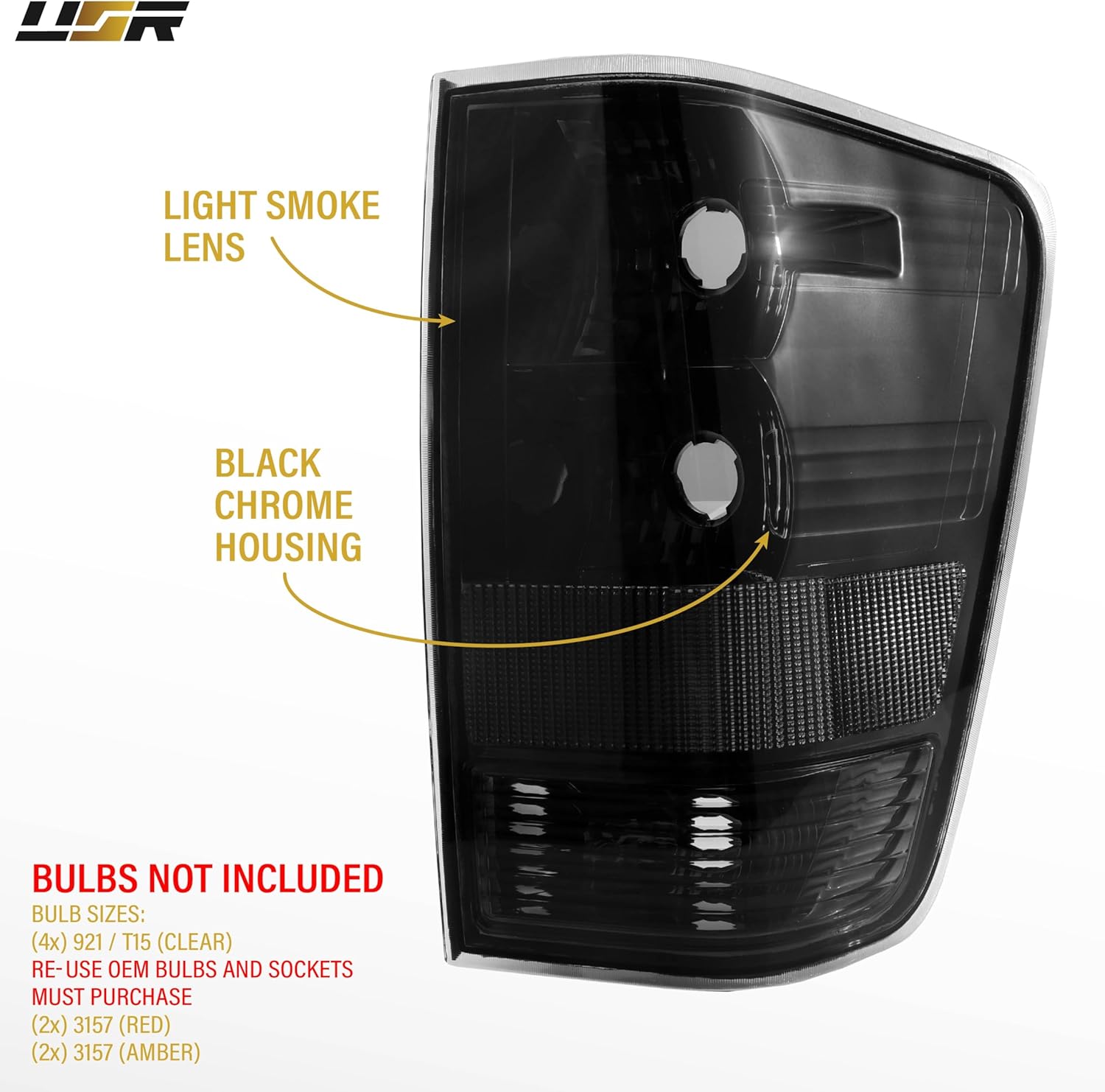 USR 04-15 A60 PickUp Tail Light – Rear Tail Lamps (Left + Right) Pair - Compatible with 2004-2015 Nissan Titan Pick Up Truck All Models/XE/SE/LE (LIGHT SMOKE LENS with BLACK CHROME HOUSING)