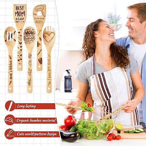 Miniatura 5 de Suttmin Juego de 8 piezas de regalos de cocina de Navidad para mamá, 1 soporte para libros de cocina, 5 cucharas de madera, utensilios de cocina, 2