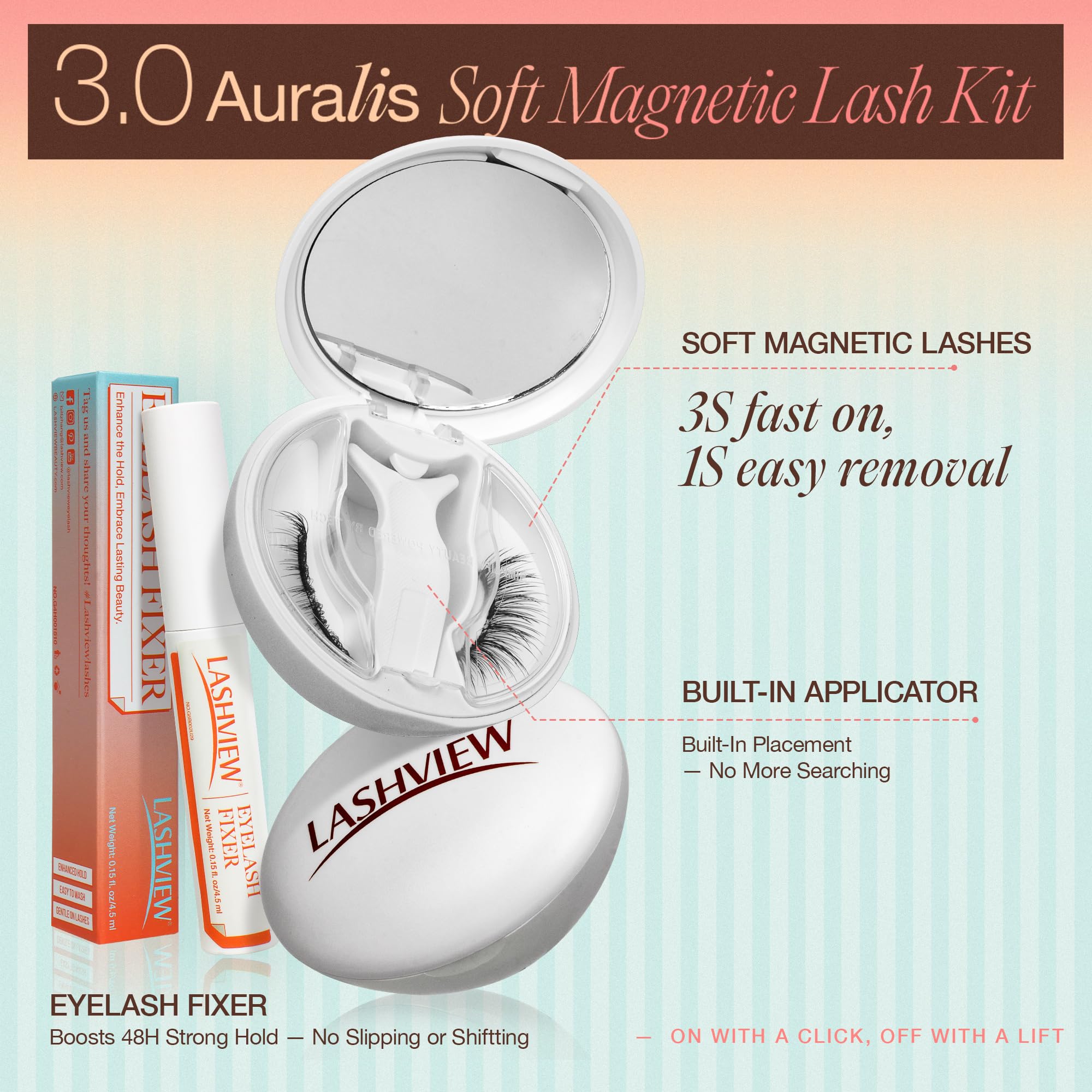 LASHVIEW Magnetische Wimpern mit Applikator, wiederverwendbar, weich, magnetisch, natürliches Aussehen, mit 0,17 mm ultradünnen Magneten, kein Kleber erforderlich, einfach zu tragen und zu entfernen