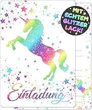 VULAVA 12 x Glitter Rainbow Unicorn Invitation Cards, Children's Birthday for Girls, Boys