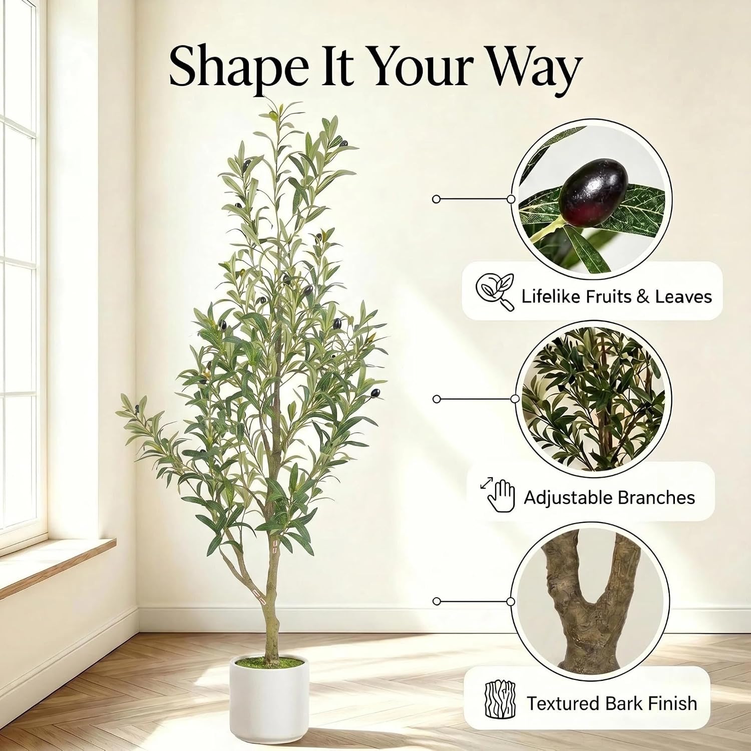 Faux Olive Tree, 5FT Artificial Olive Trees with Lifelike Olive Branches and Fruits, Fake Floor Plants with Pot for Indoor Home Office Living Room Outdoor Decor
