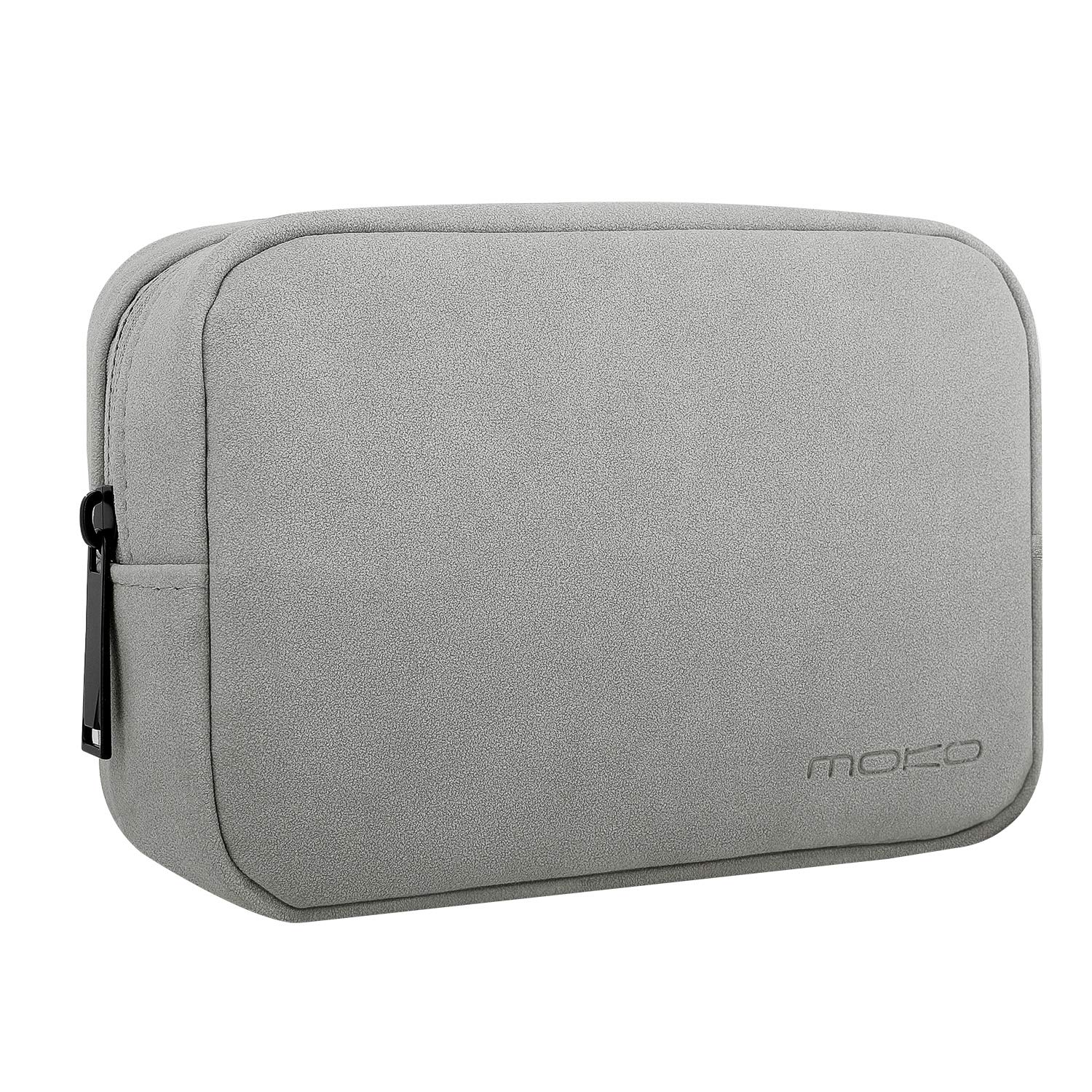 MoKo Electronics Accessories Case, 6.5" PU Leather Carrying Travel Electronics Accessories Organizer Universal Cable Management Hard Drive Bag for Power Cord, USB, Charger, AC Adapter - Light Gray