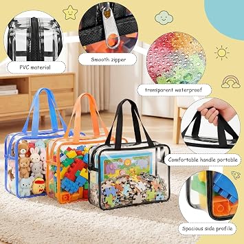 6 Pack Toy Storage Bags with Handles Clear Storage Bags for Toys PVC Organizing Bag Reusable Waterproof Toy Bag Clear Zip Bages for Toys (30 x 22 x 10cm)