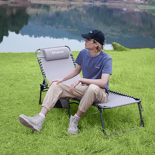 Miniatura 6 de KingCamp Sillón plegable para patio exterior, ajustable, de 5 posiciones, tumbona plegable reclinable con almohada, para patio, piscina, playa,