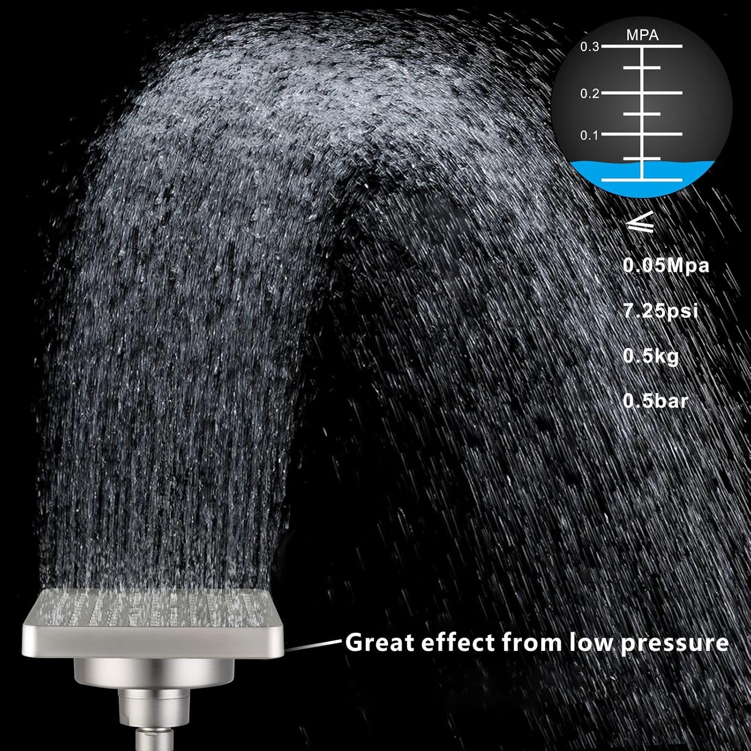 6" Square High Pressure Filter Rain Shower Head with 3 Pack Filtered Cartridges, Brushed Nickel