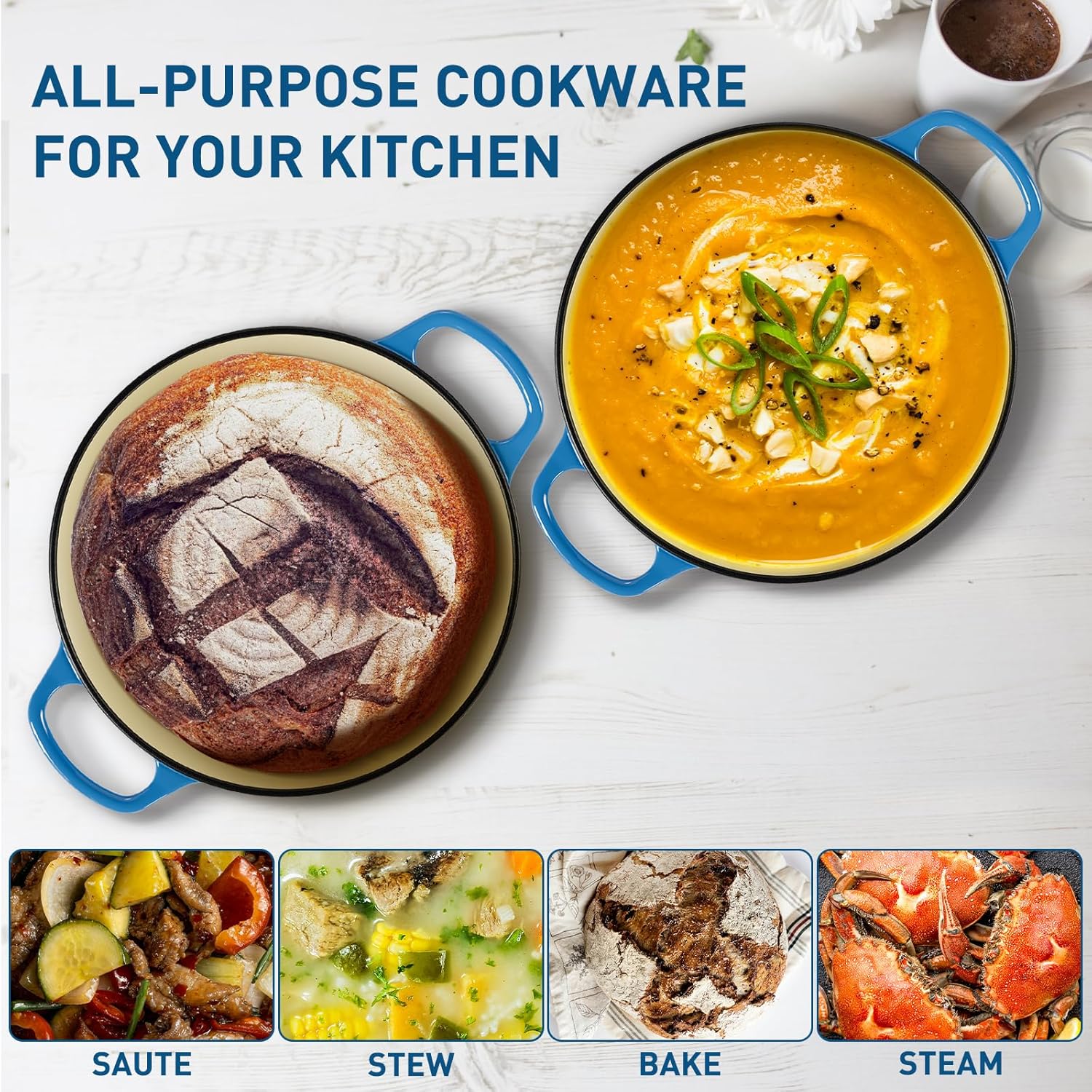 Cast Iron Bread Oven for Baking, 6QT Multi-Functional Dutch Oven Pot with Lid, Include Proofing Basket, Silicone Sling & Dough Whisk, Round Bread Pot for Sourdough Bread Baking, Cooking, Frying