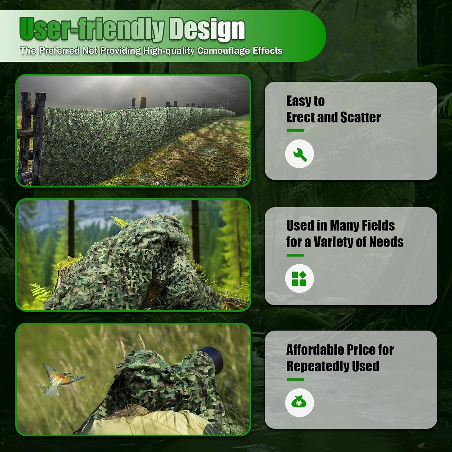 Camouflage Netting,26 x 26FT Woodland Camo Netting Camping Military Hunting Camouflage for Car-Covering Bird Watching USA Stock