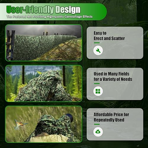 Miniatura 6 de Red de camuflaje, 26 x 26 pies, diseño de camuflaje de bosque, camping, militar, caza, camuflaje para cubrir automóviles, observación de aves, stock