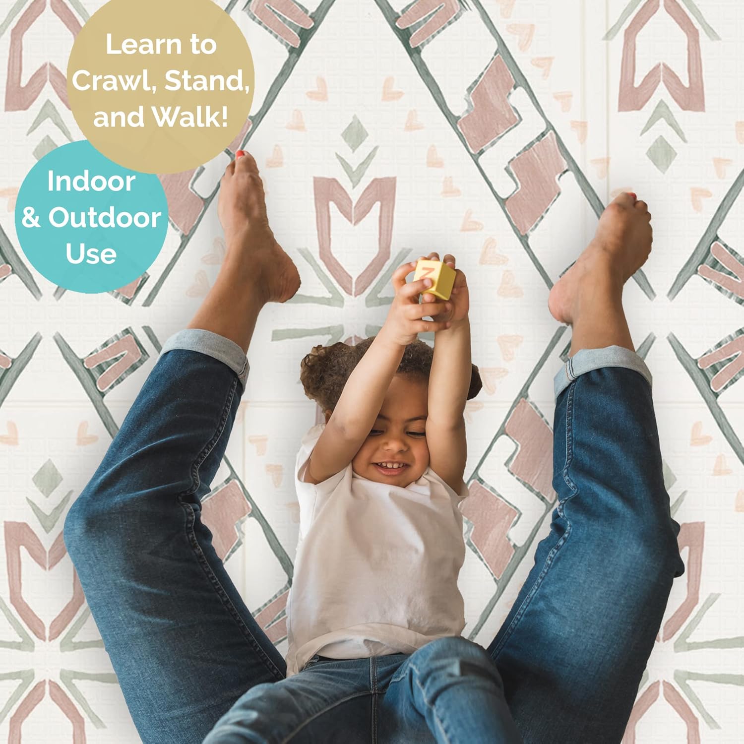 JumpOff Jo Foldable Foam Play Mat – Large Waterproof Baby & Toddler Activity Floor Mat, Double-Sided 70 x 59 Inch Play Surface