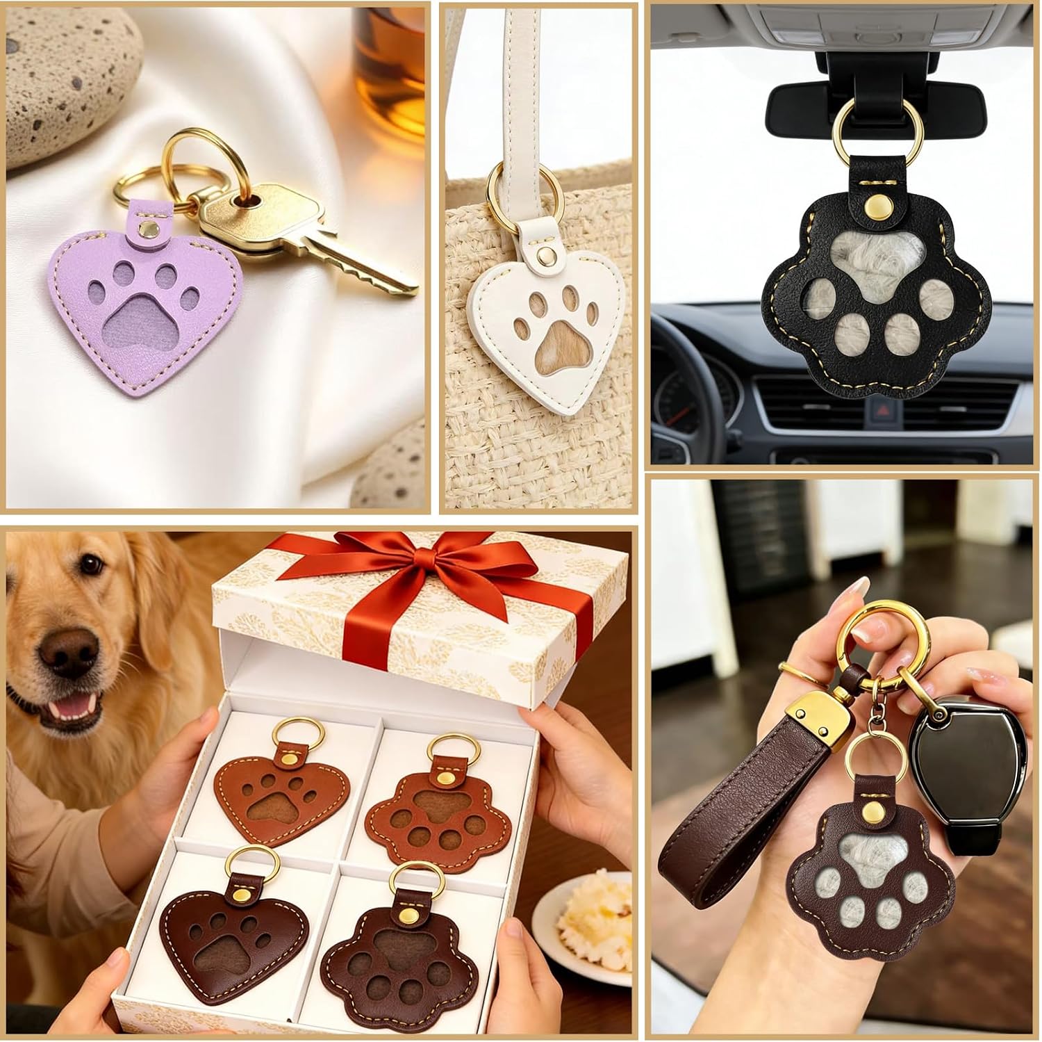 Pet Memorial Keychain for Dog: Heart Leather Keychain Holds 3g Pet Fur image 5