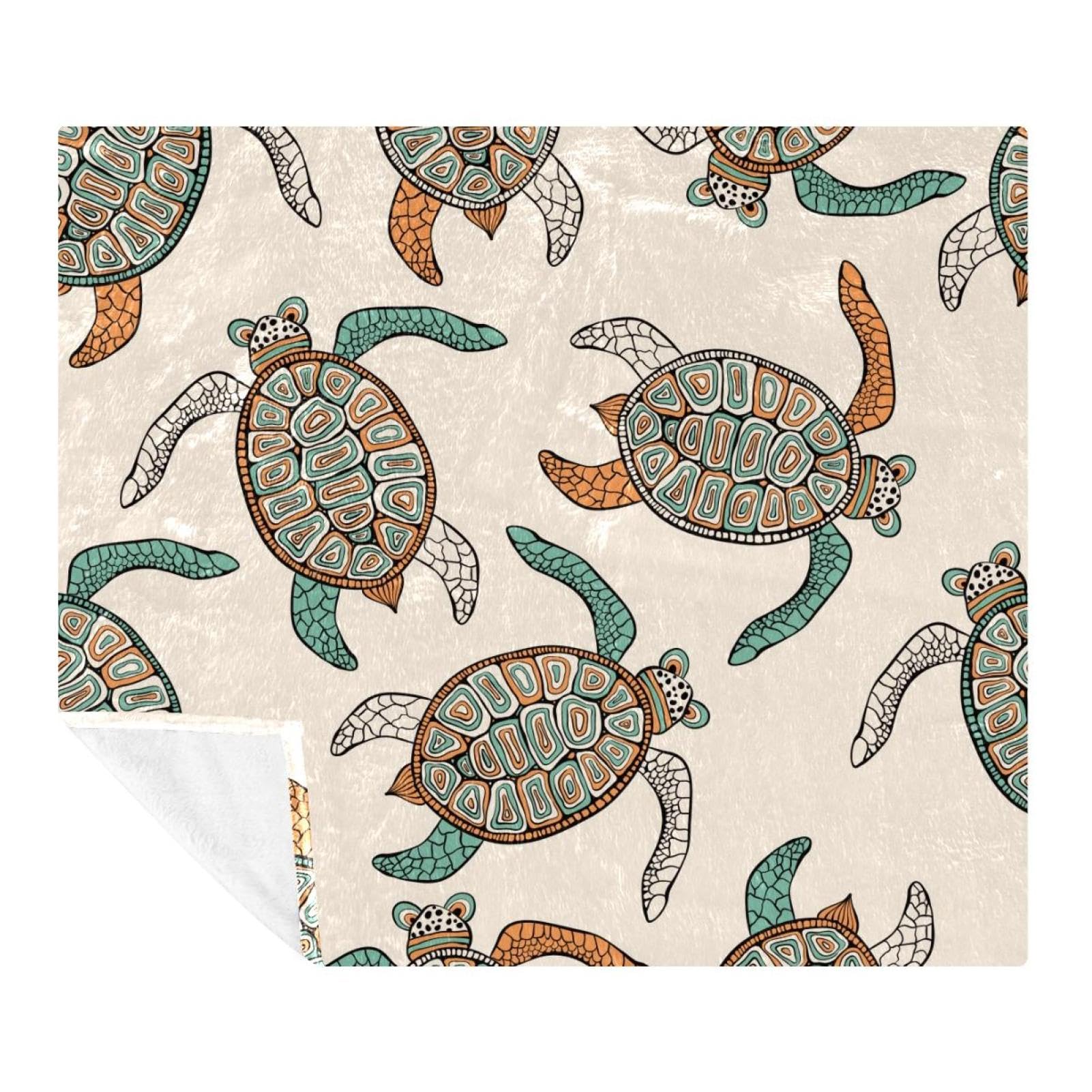 Couverture polaire microfibre légère 150x200cm motif tortue de mer pour lit et canapé