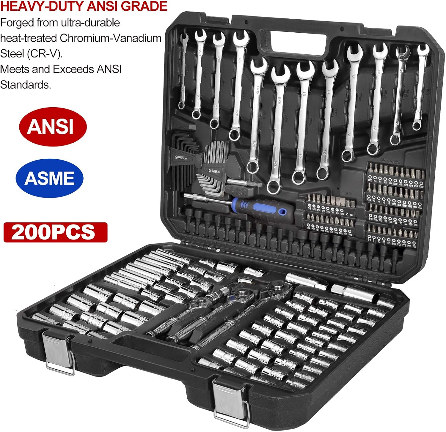 Up To 50% OFF SPONDTOOLS 201-Piece Mechanic Chrome Vanadium Socket set Tool Kit with 1/4 3/8 1/2 ratchet and combination wrench set Exclusive Special SPONDTOOLS 201-Piece Mechanic Chrome Vanadium Socket set Tool Kit with 1/4 3/8 1/2 ratchet and combination wrench set
