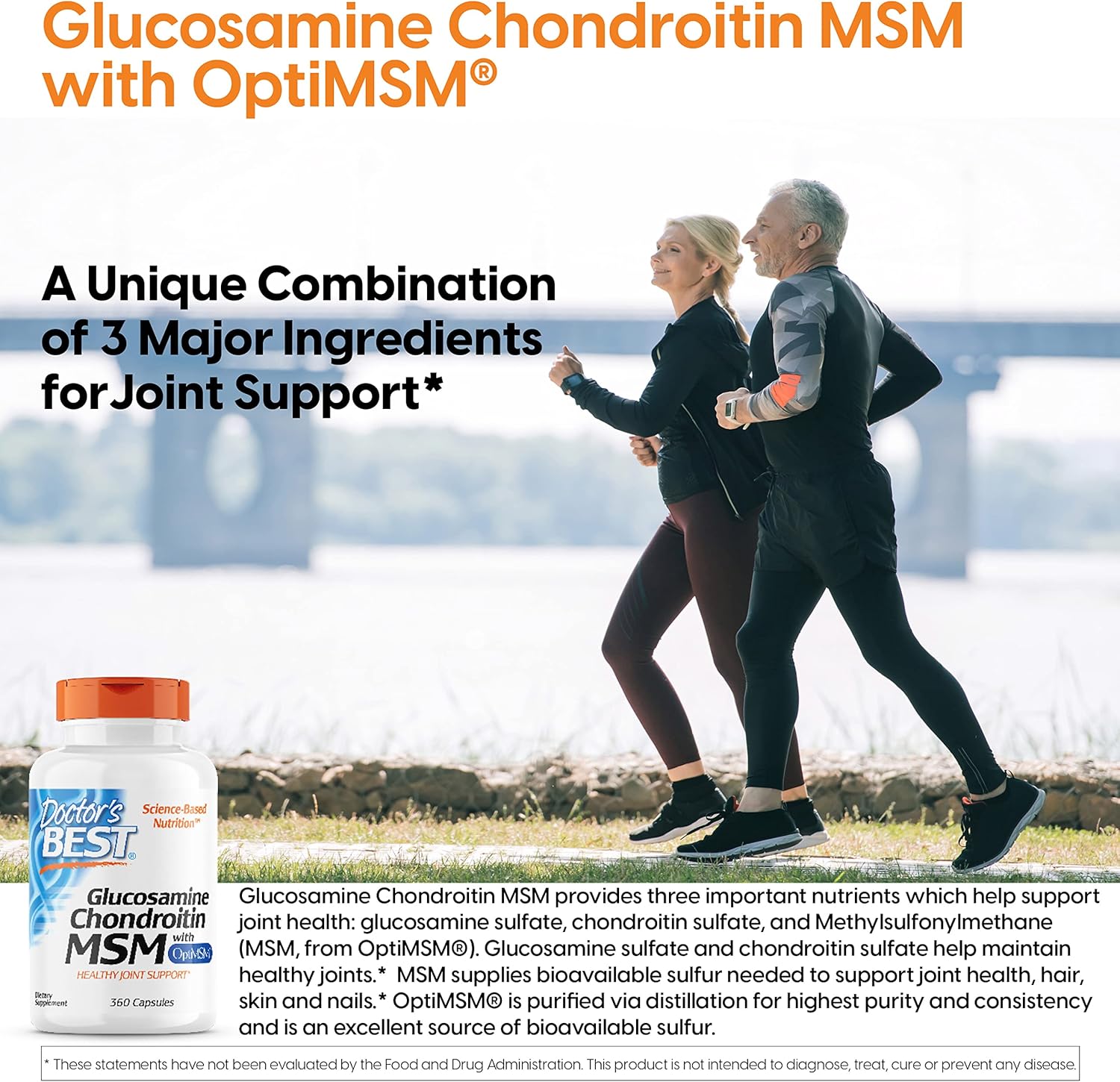 Doctor's Best Glucosamine Chondroitin MSM with OptiMSM, Supports Healthy Joint Structure, Function, & Comfort, Non-GMO, Gluten Free, Soy Free, 360 Count : Health & Household