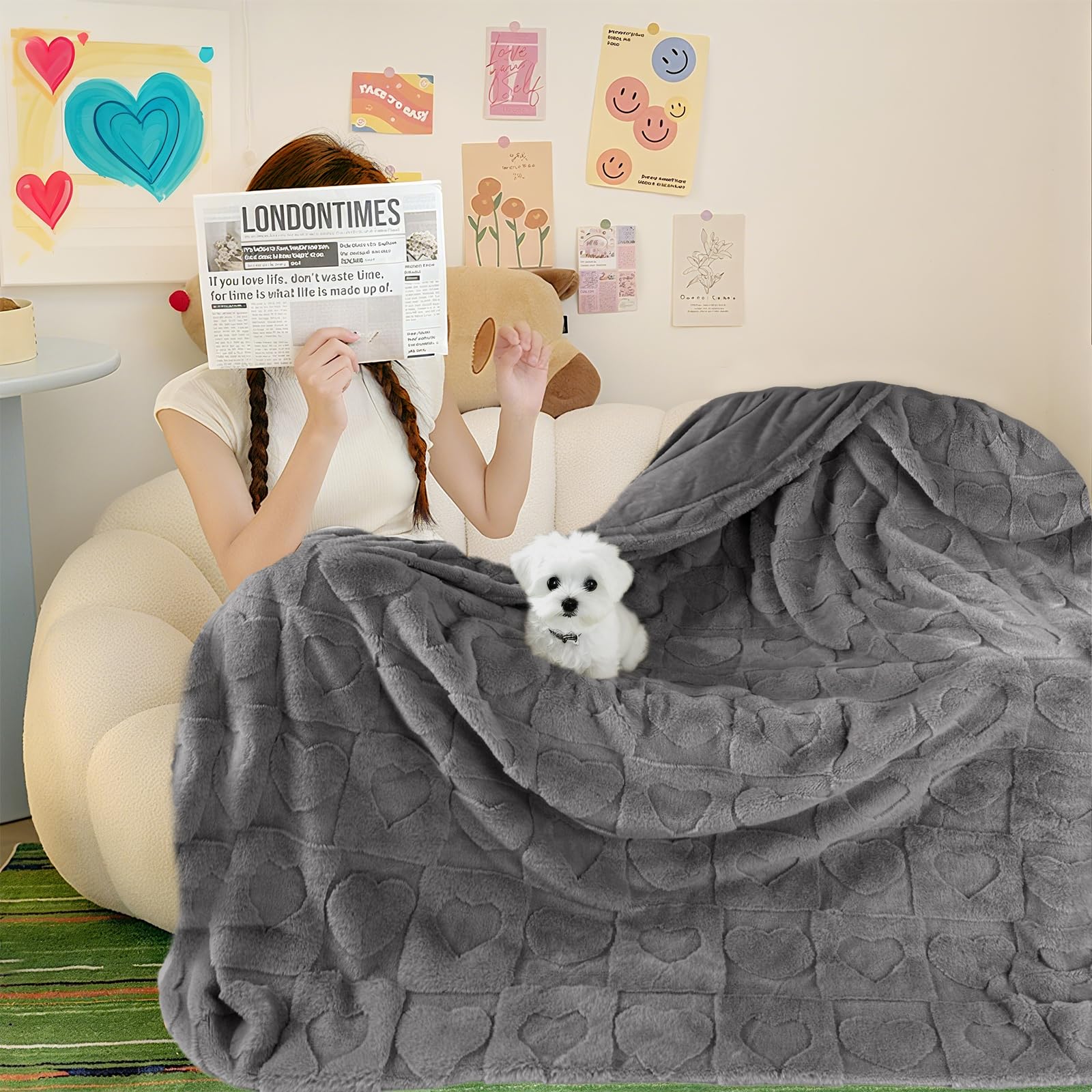 Photo 1 of ***STOCK IMAGE FOR REFERENCE***
Bcareself Faux Fur Blanket Two Sided Ultra Soft Fluffy Reversible Fuzzy Throw Blanket for Women Men Double Sided Ombre Faux Luxe Faux Fur Thick Minky Blanket for Couch Bed Valentine Gifts