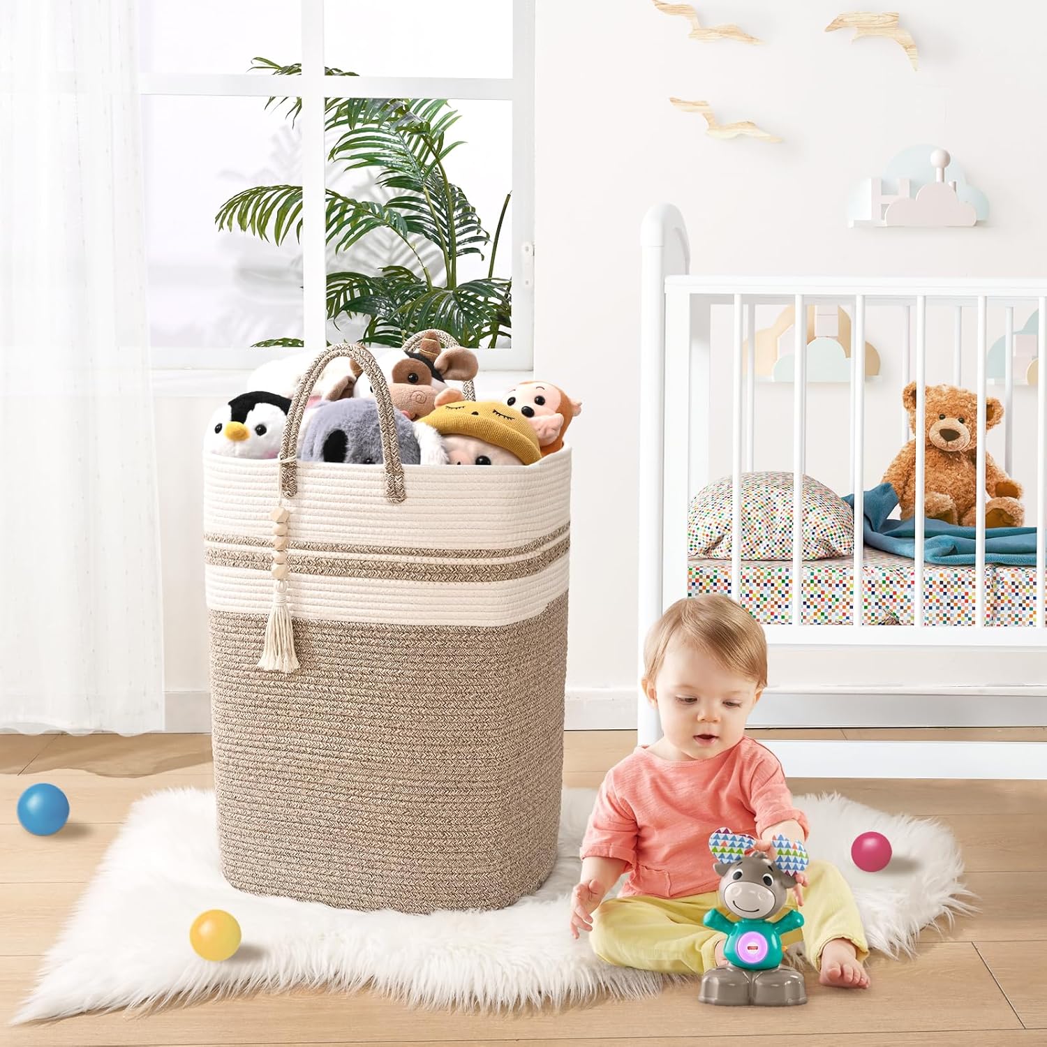 Woven Laundry Basket for Clothes, 65L Large Rectangle Laundry Hampers, Nursery Storage Basket for Toys, Tall Dirty Clothes Hamper for Bedroom Aesthetic, Bathroom, Laundry Room - Image 7
