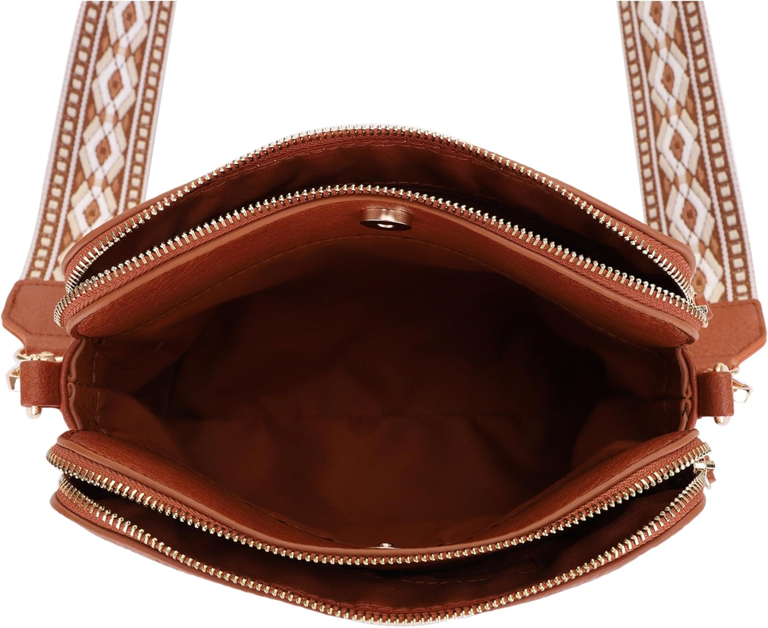 SG SUGU Triple Compartment Crossbody Bag for Women Trendy Vegan Leather Shoulder Bag with 2 inch Wide Guitar Strap