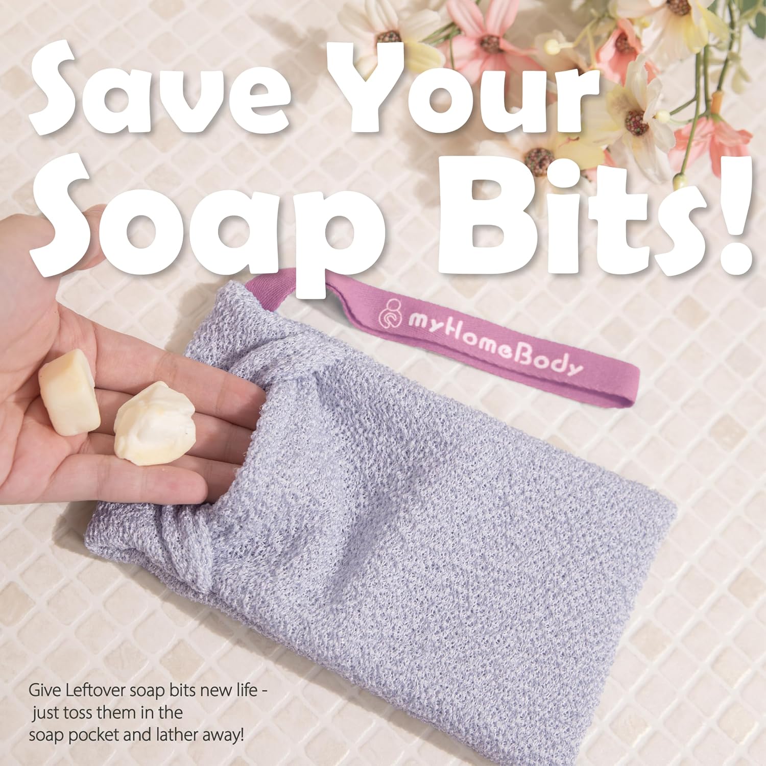 myHomeBody Soap Pocket Exfoliating Pouch, Dark Gray, Light Gray - 2 Pack image 3