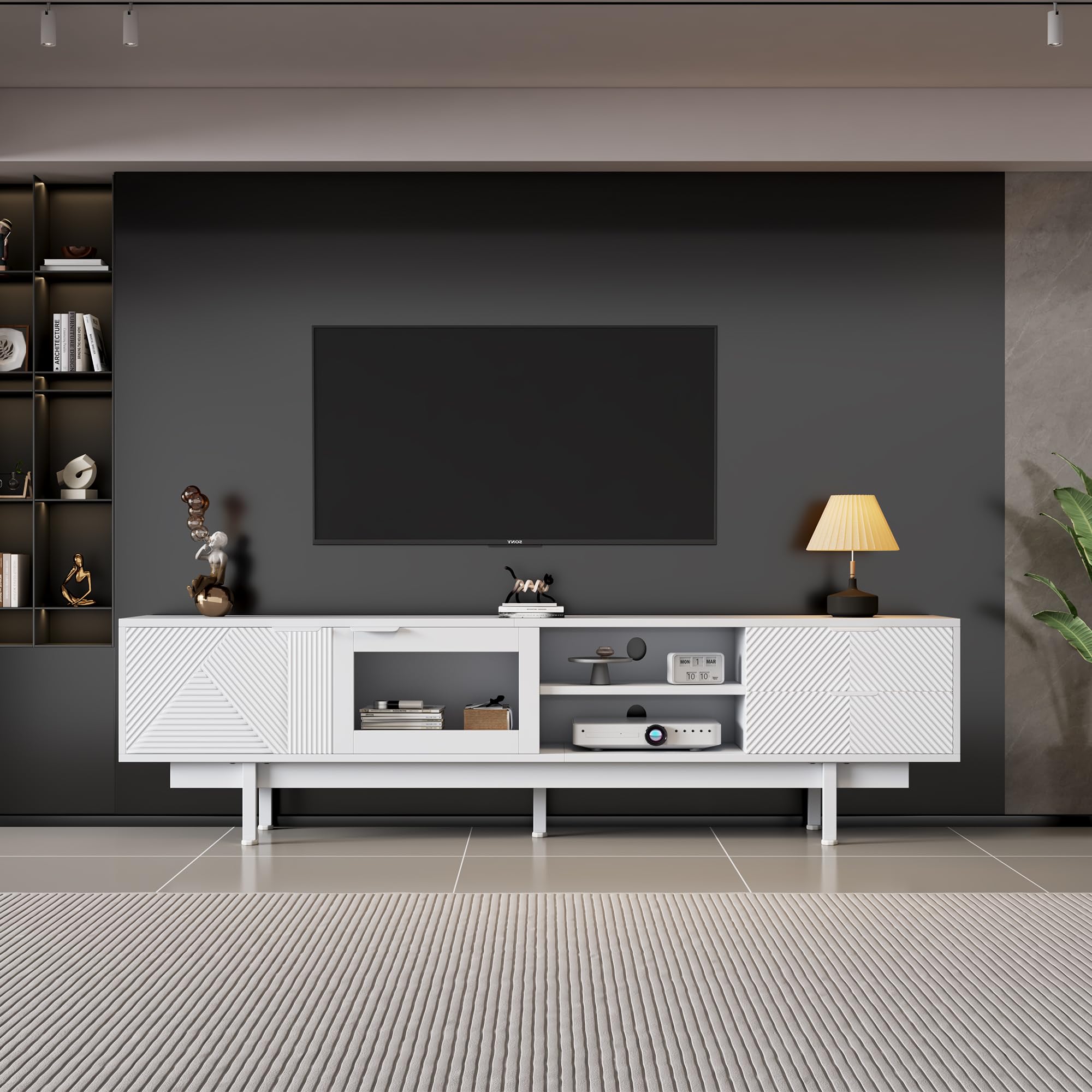 Merax 200cm Length TV Unit for 80 Inch TV with Drawers & Shelves White