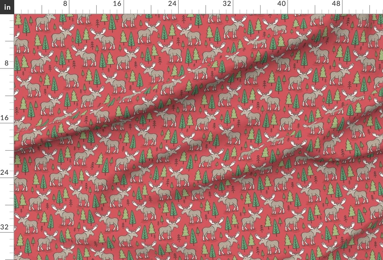 Spoonflower Fabric - Forest Woodland Moose Trees Red Fall Autumn Christmas Printed on Minky Fabric by The Yard - Sewing Baby Blankets Quilt Backing Plush
