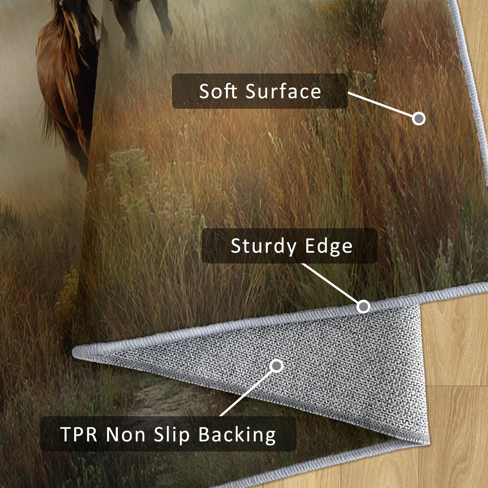 Générique Tapis Cheval, Tapis Salon Motif Chevaux au Galop 140x200 cm, Pile Courte, Antidérapant, pour Carpette Chambre, Descente de Lit, Lavable Interieur, Decoration Maison A(459)
