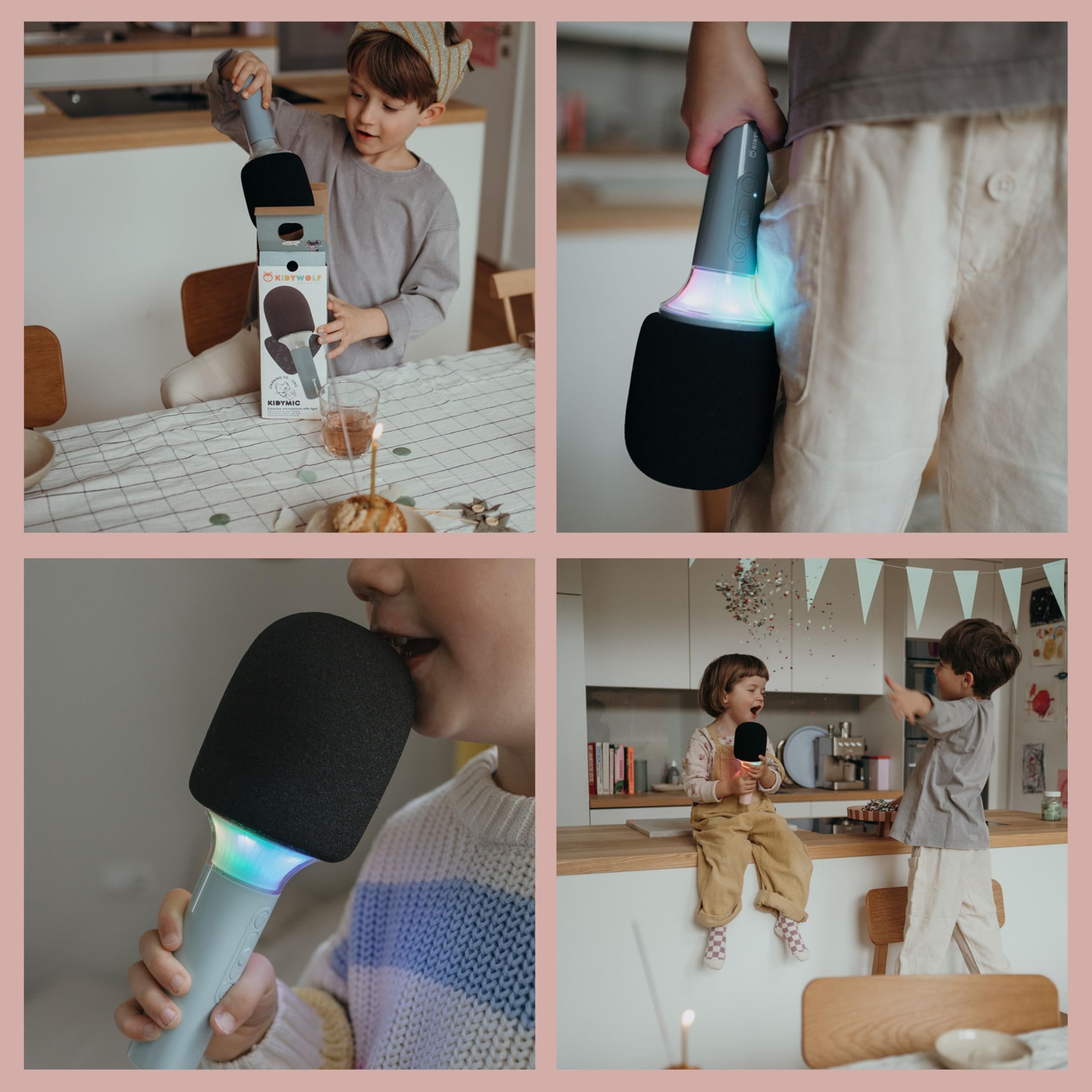 KIDYWOLF Kidymic Rose – Micro Karaoké Enfant Bluetooth avec Effets Sonores et Lumineux – Microphone Ludique pour Chanter, S’Amuser et Créer en Famille