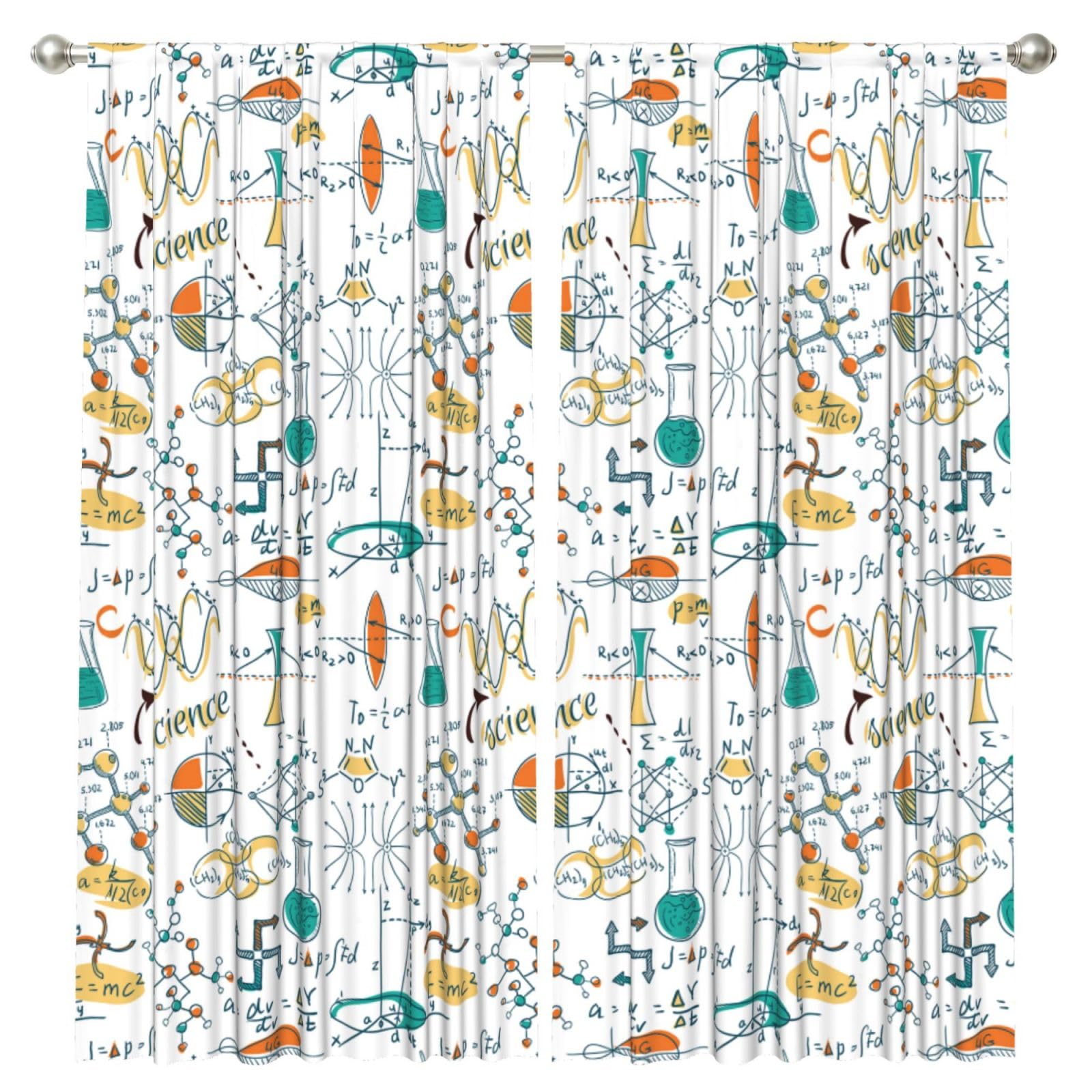InOmak Science Lab Education Biology Chemistry, 2 Panels Window Curtains 52 x 84 Inch Blackout Curtains for Living Room Bedroom