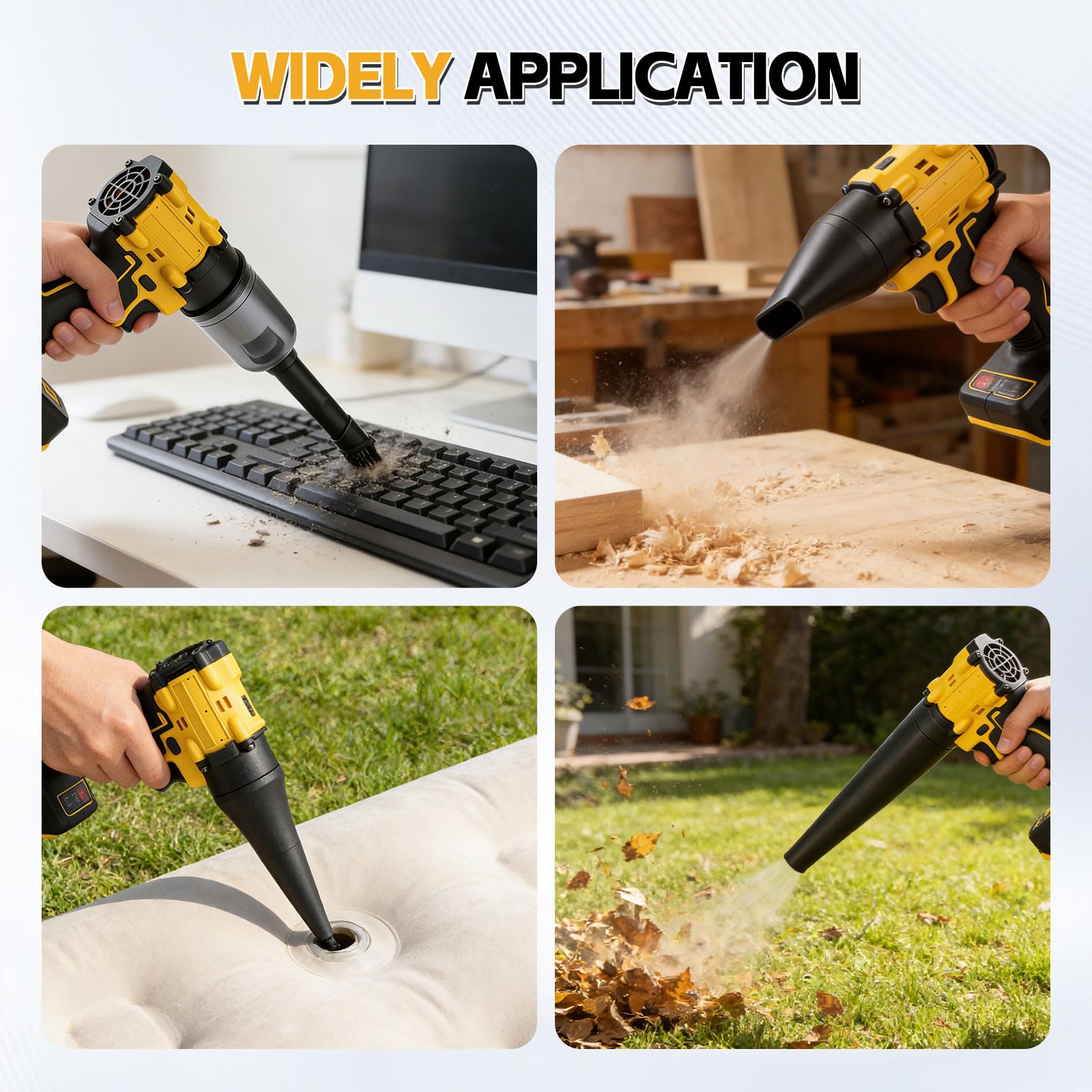 Soplador y aspiradora inalámbricos 2 en 1 compatibles batería Dewalt 18V, soplador aire sin escobillas 150 W/aspiradora aire comprimido con 5 boquillas para automóviles talleres teclados (sin batería)
