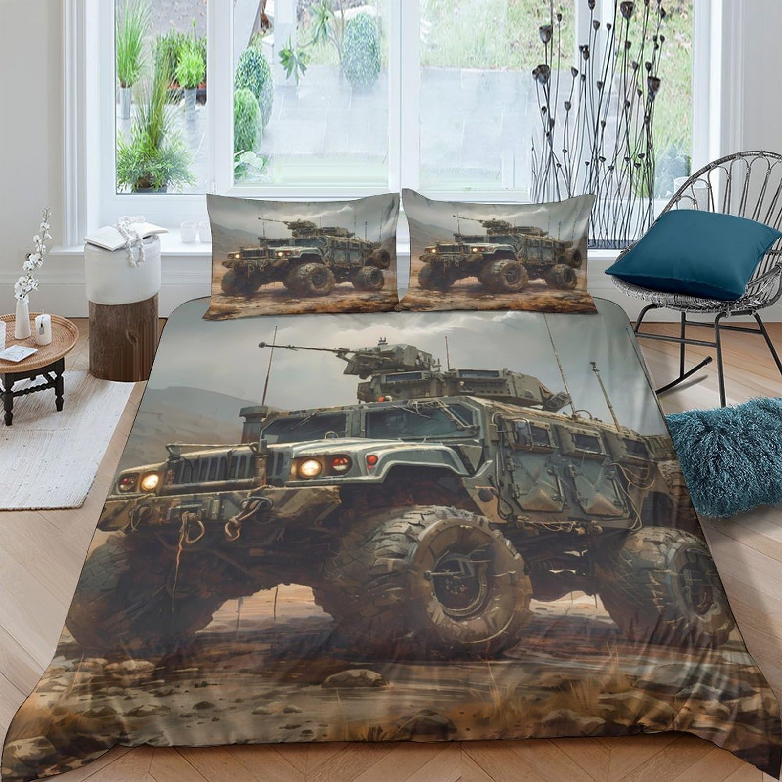 Ctjqhvkz Style-4 3D Printed Military Armoured Vehicle Fitted Sheet Microfiber Soft Bed Cover For Bedroom Dorm Decor Easy Care Single（135X200cm）