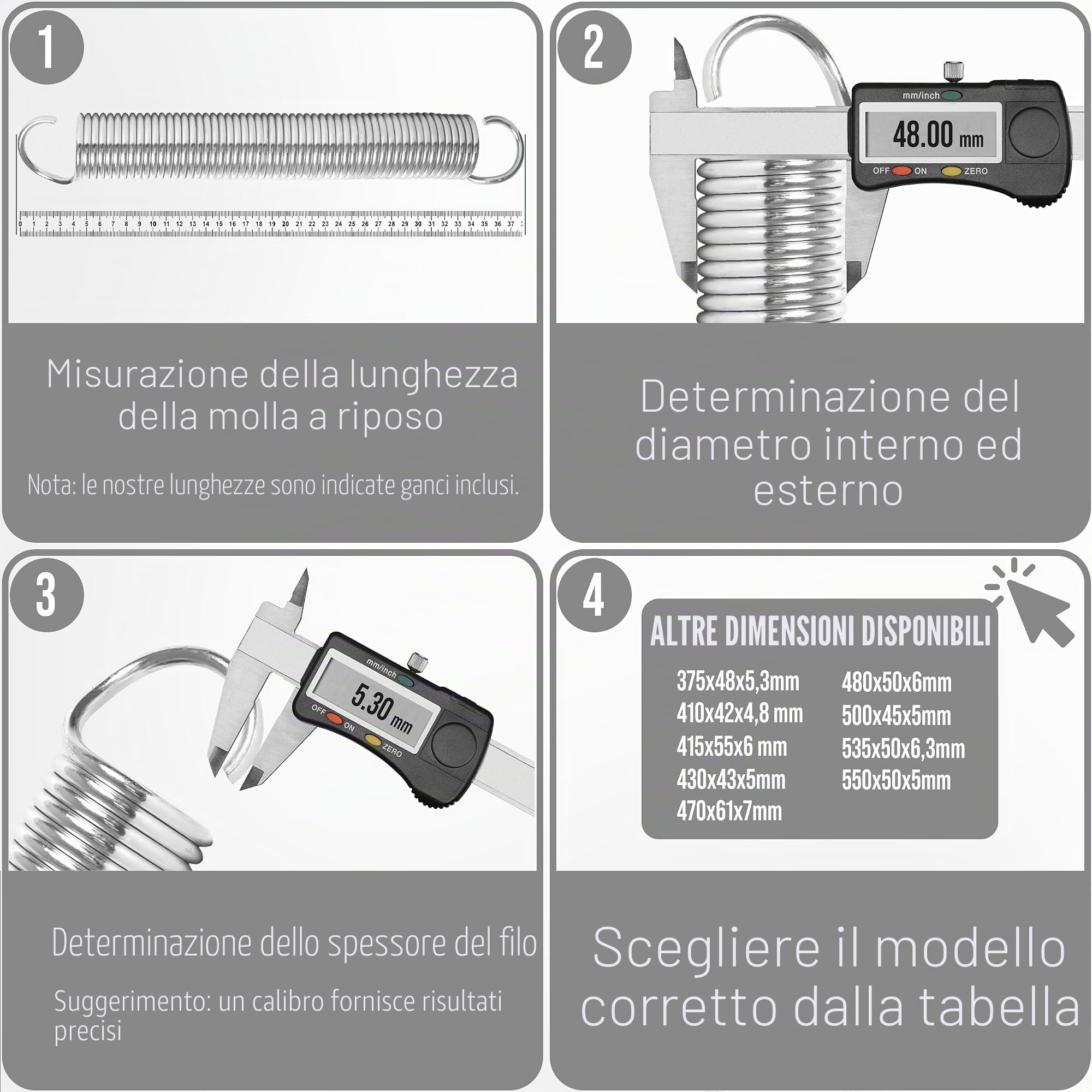 Molle di trazione per porta di garage in coppia (2 pezzi) universale - disponibile in 9 diverse dimensioni - molle per porta di garage zincate in acciaio al manganese - (480x50x6mm / forza di trazione