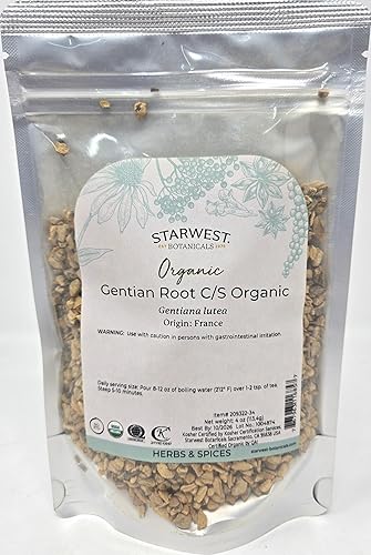 Starwest Botanicals Raíz de genciana orgánica C/S, 4 onzas