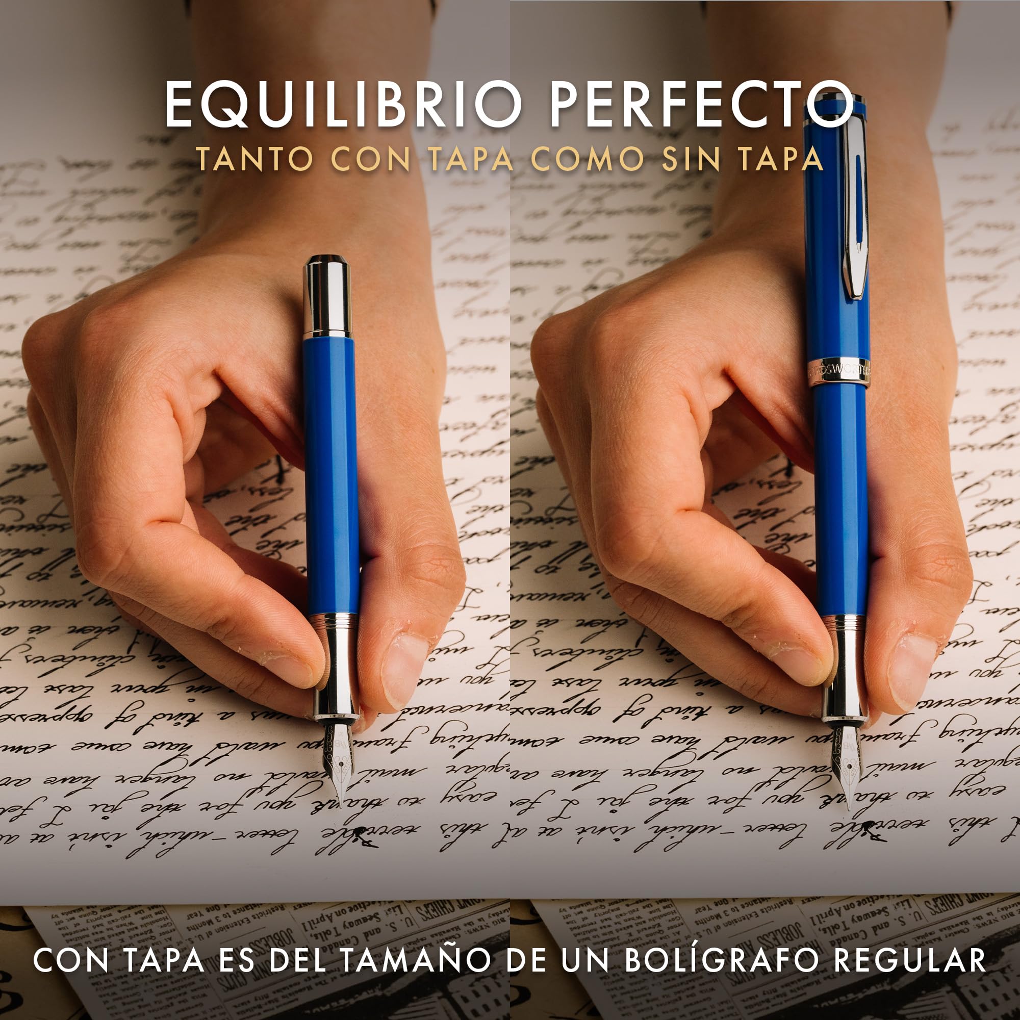 Wordsworth and Black Fountain Pen Mini EDC Bolígrafo de Bolsillo Azul, Cromo, Punta Mediana, 6 Cartuchos de Tinta, Convertidor de Tinta, Conjunto de Regalo de Bolígrafo Recargable, Hombres y Mujeres