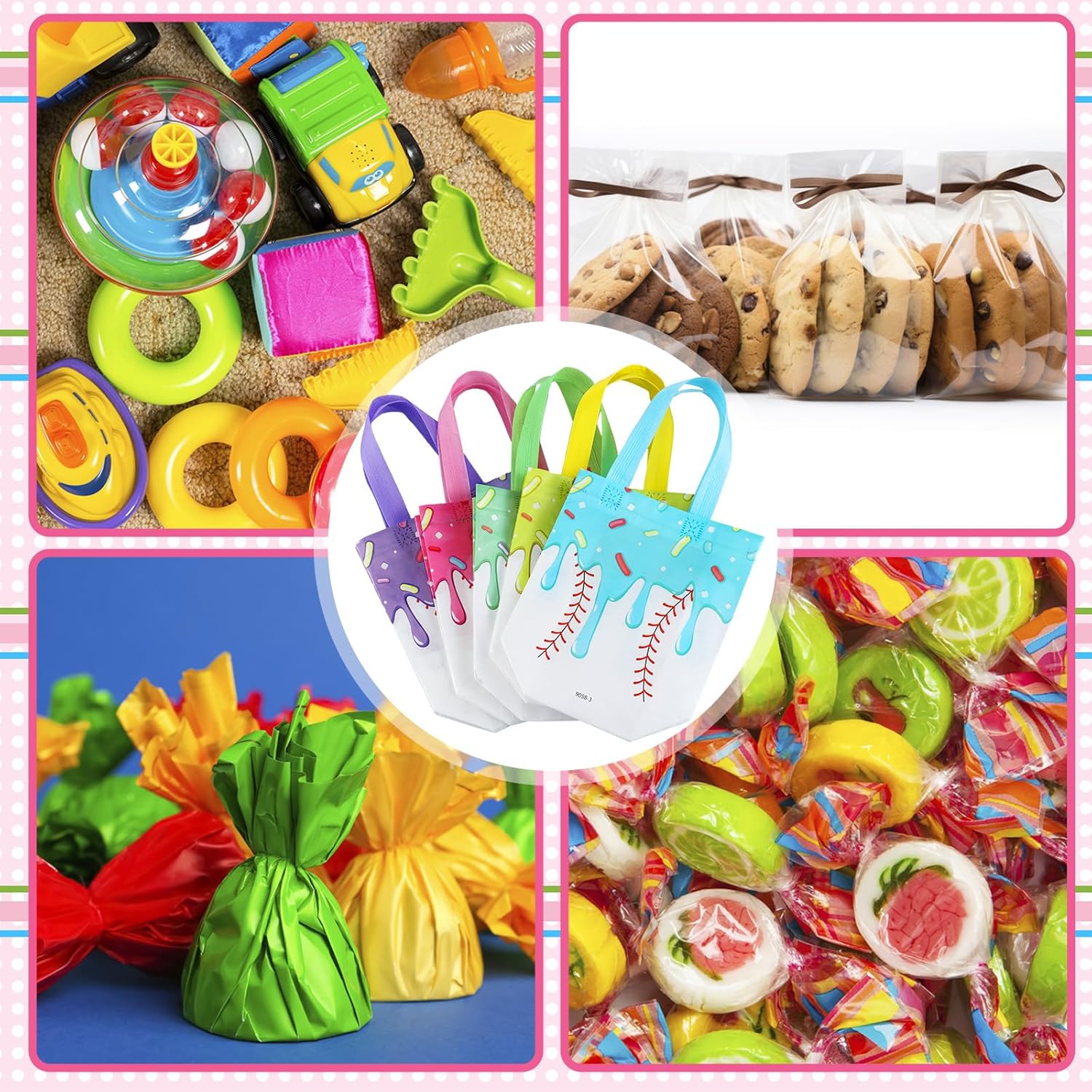 GliCraft 40 Pcs Baseball Ice Cream Goodie Gifts Bag Baseball Ice Cream Drip Snack Treat Bag with Handles for Sport Teams Gift Camping Sport Party Supplies 7.87 x 7.87 x 3.54 Inches