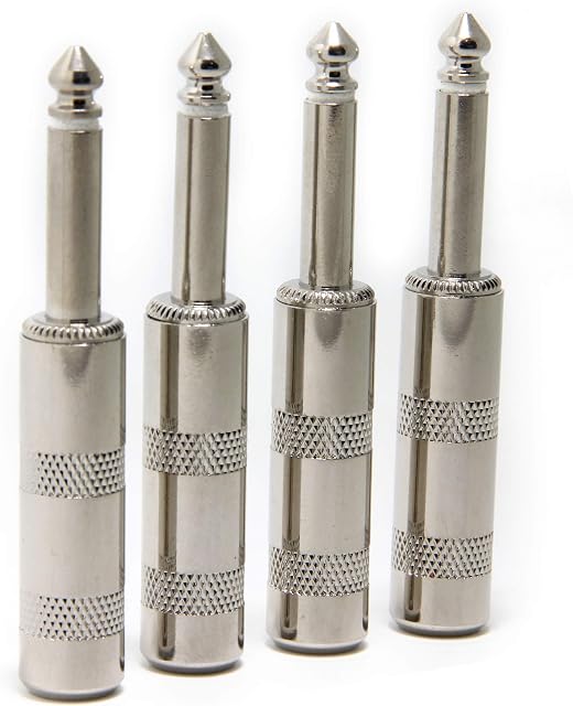 Ancable 4-Pack 1/4" TS Jumbo Plugs Solder Type for Guitar, Instrument, Speaker/Microphone/Patch Cables - 6.35mm Male 1/4 Inch Phone Plug