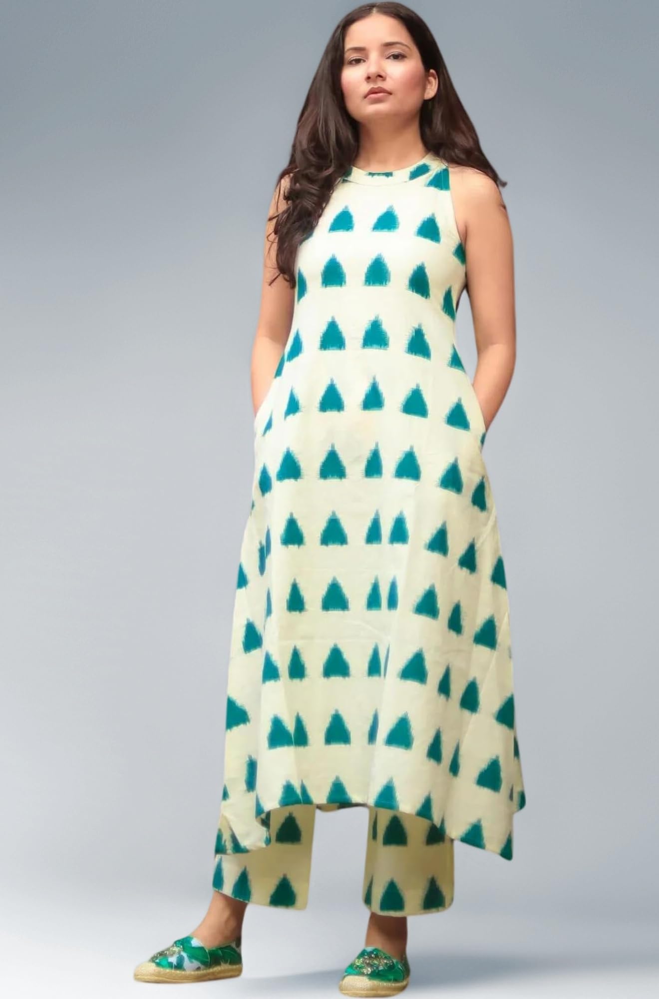 Leriya Fashion Kurta Sets for Woman | Sleeveless Kurti Set for Woman | Short Kurti for Women Latest | Kurtis | Dress | Sleeveless Straight Kurta Set with Palazzo Pants | Salwar Suit for Party Outfits