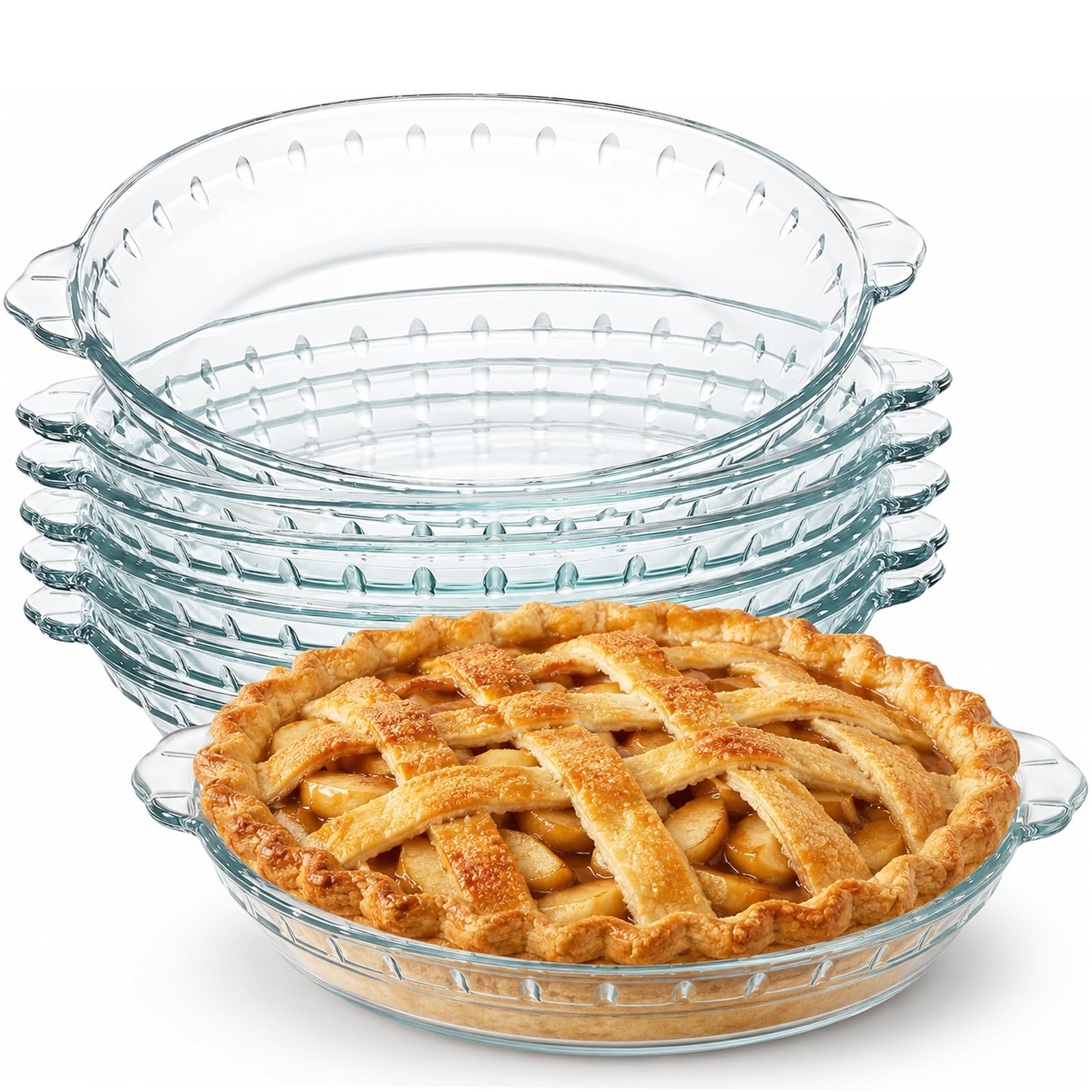 Confezione da 6 pirofile in vetro per forno, 23 x 5 cm, grandi piatti da torta per cottura, piatti rotondi trasparenti con manico, per servire snack, insalate, dessert
