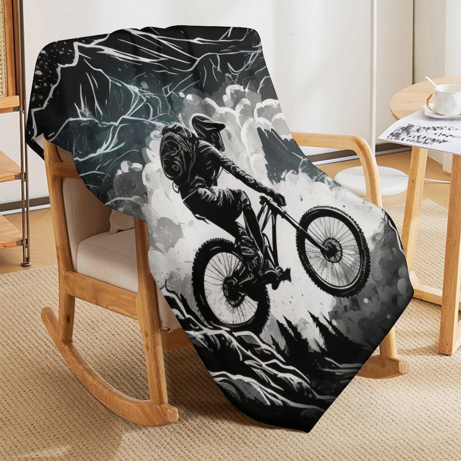 Vélo de Montagne Plaid Couverture Polaire, Couverture en Flannel Épaisse Douce Et Confortable pour Lit Moelleux Et Chaud pour Canapé Ou Lit （150×200cm）