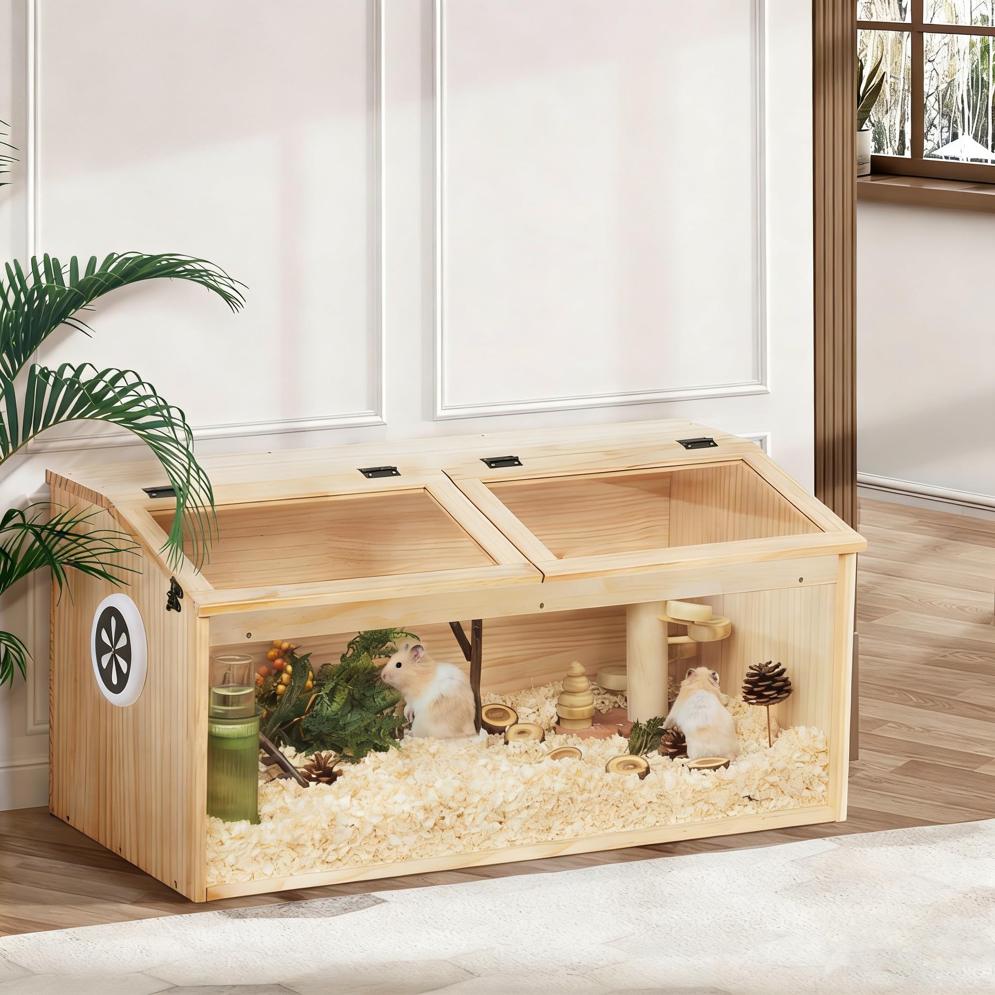 Gabbia per piccoli animali con coperchio pieghevole, recinto per interni in legno, con finestra in acrilico per la vista, adatta per porcellini d'India, criceti, tartarughe, 80 x 40,5 x 40 cm