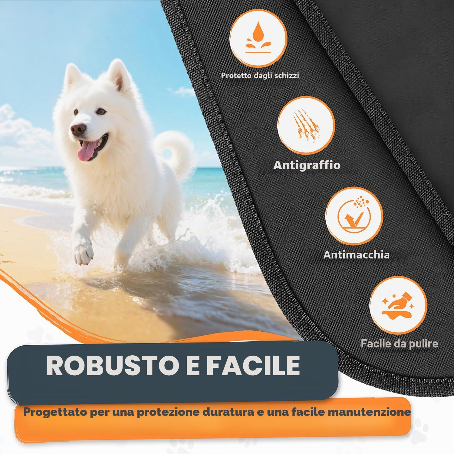 Protezione Bagagliaio Auto per Cani, Telo Auto per Cani con Tasca, Protezione Laterale e Paraurti, Impermeabile Antistrappo Antiscivolo, Universale per Auto, SUV, 183 x 104 cm, Nero(Leggero)