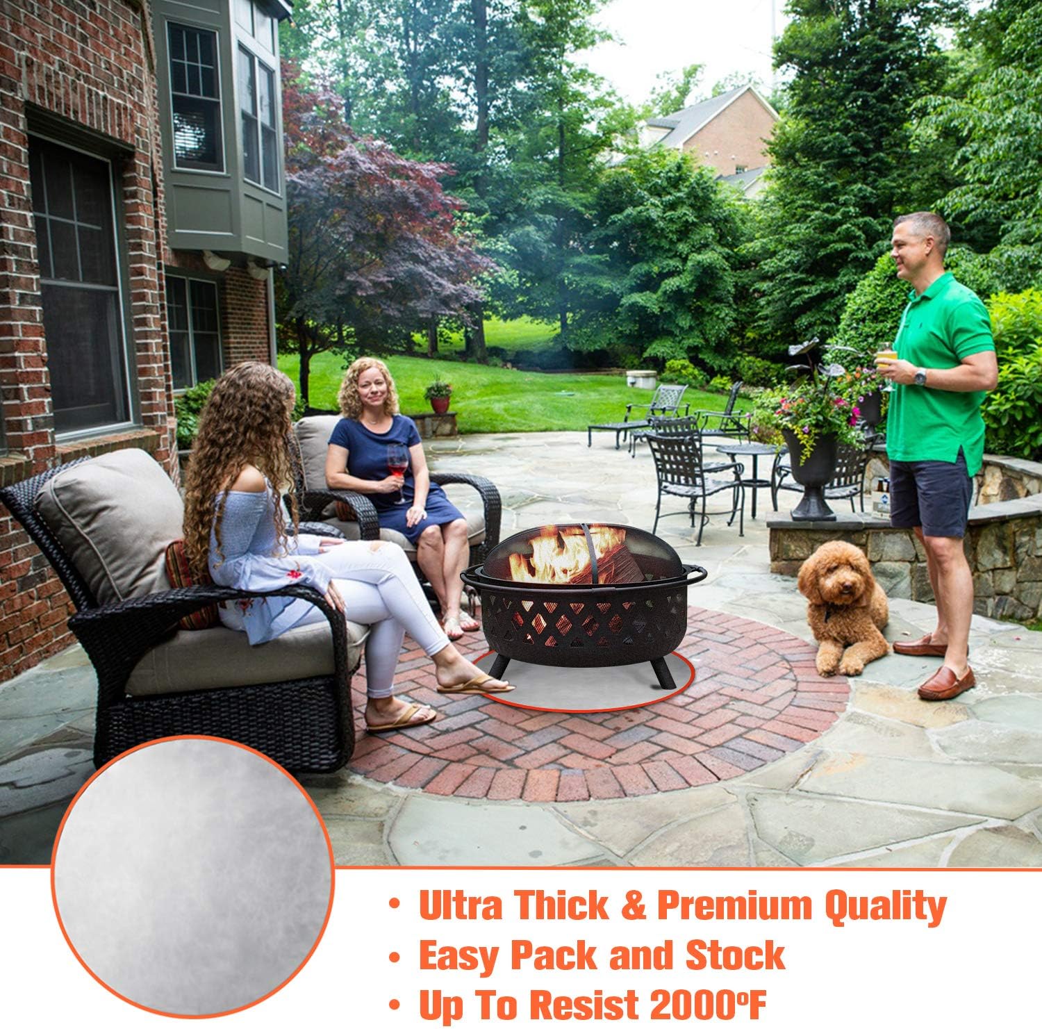 WELLUCK 32 Inch Fire Pit Mat Fireproof Firepit Pad Deck Protector, Round Heat Resistant Shield Wood Concrete Floor Grass Patio Mat for Chiminea/Solo Bonfire/Grill/Stove,Up to Resist 2000°F