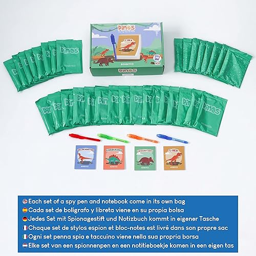 Miniatura 6 de BONNYCO 32 juegos de bolígrafo de tinta invisible y bloc de notas para regalar como recuerdos de fiesta, paquete y temática de dinosaurios,