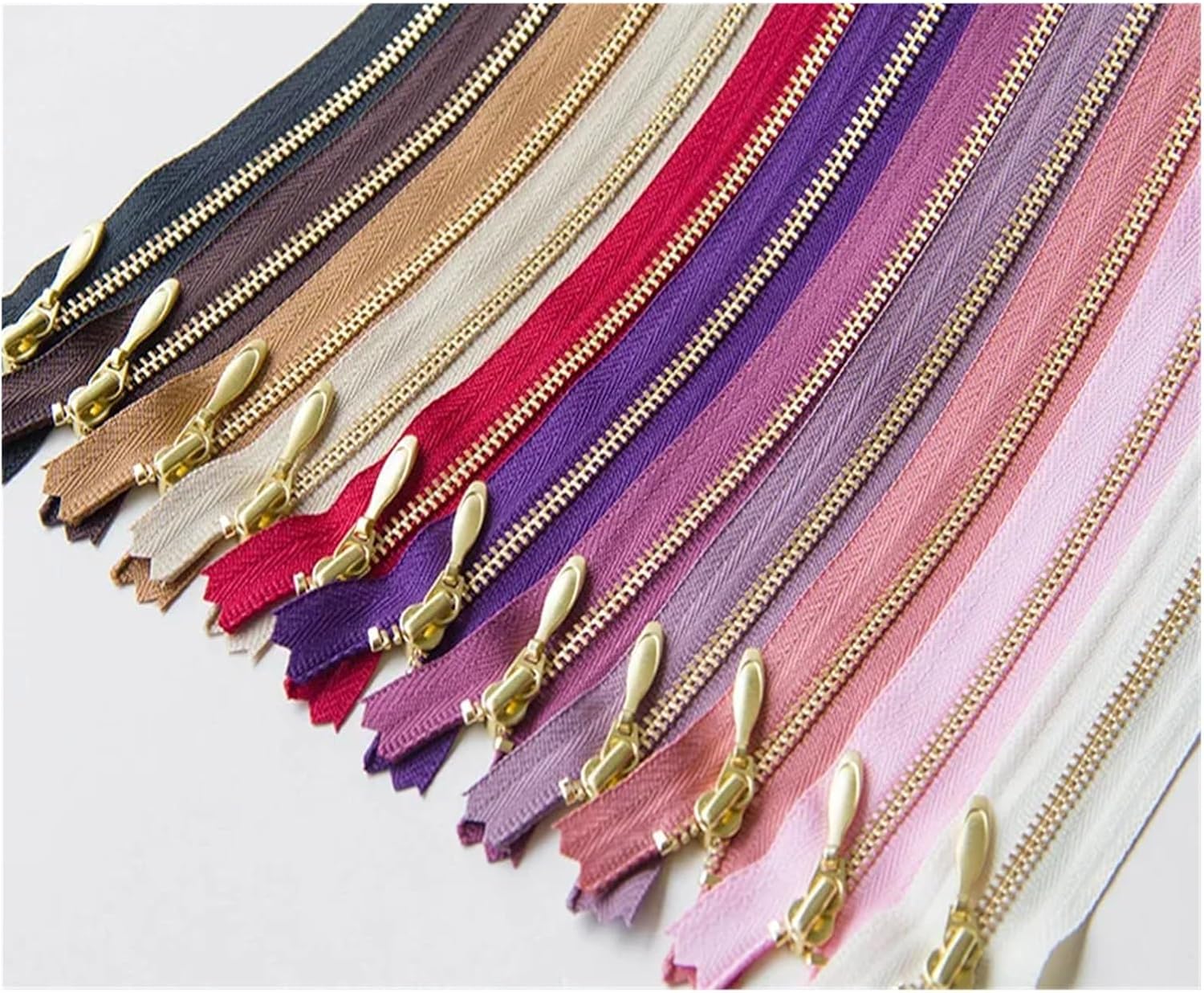 Invisible Zipper 4 Pieces of Size 3 Gold Brass Metal Zippers with Automatic Locking Zipper Pulls. for Sewing Crafts Pocket Pillow(F Proper Purple)