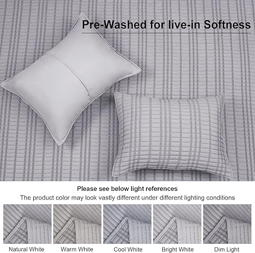 Miniatura 5 de PHF Juego de edredón de sirsucker tamaño individual, con buena caída, suave y lavado, moderno y elegante para todas las estaciones, 1 colcha ligera