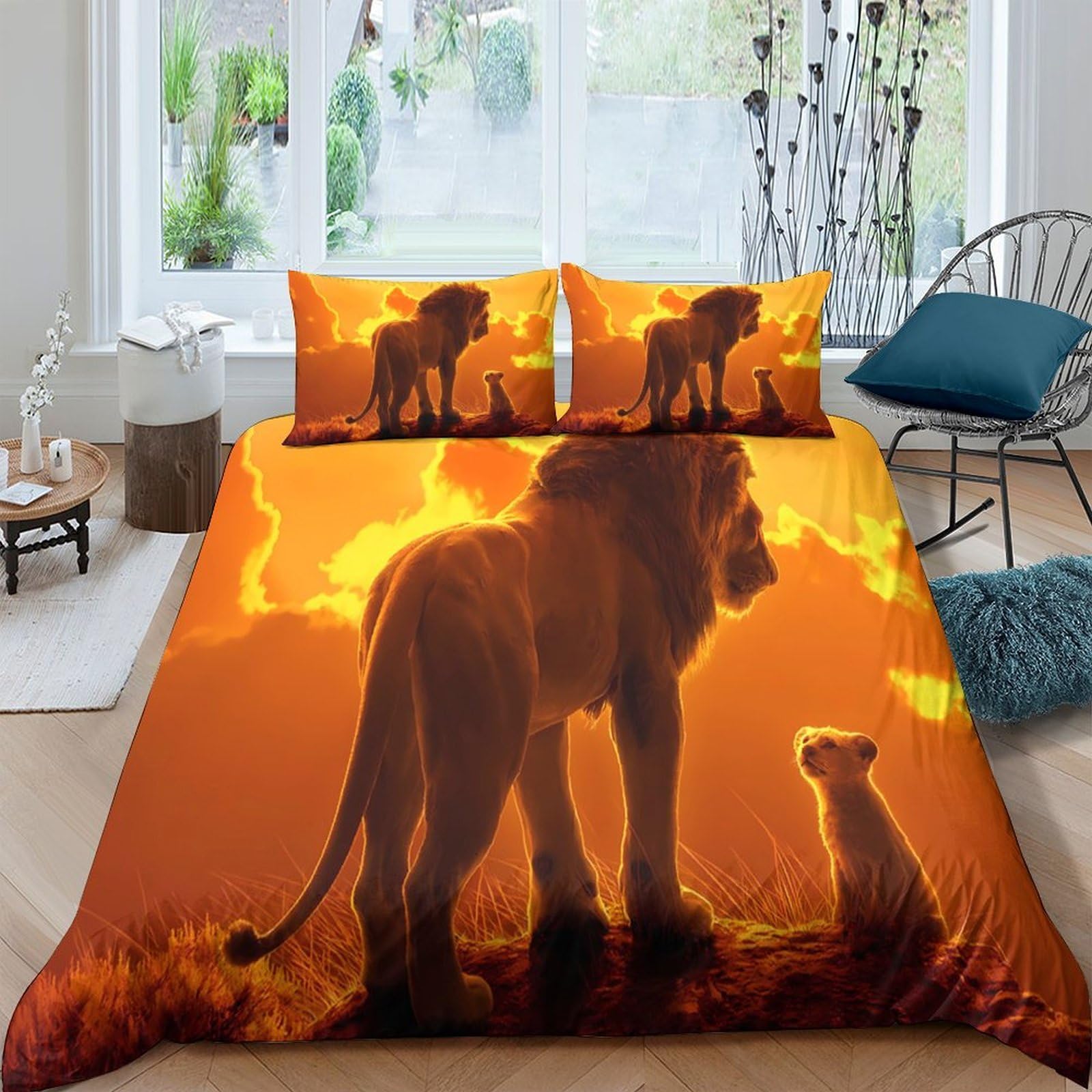 Ctjqhvkz Style-10 3D Printed Lion Sunset Fitted Sheet Microfiber Soft Orange Savanna Bed Cover For Bedroom Guest Room Decor Single（135X200cm）