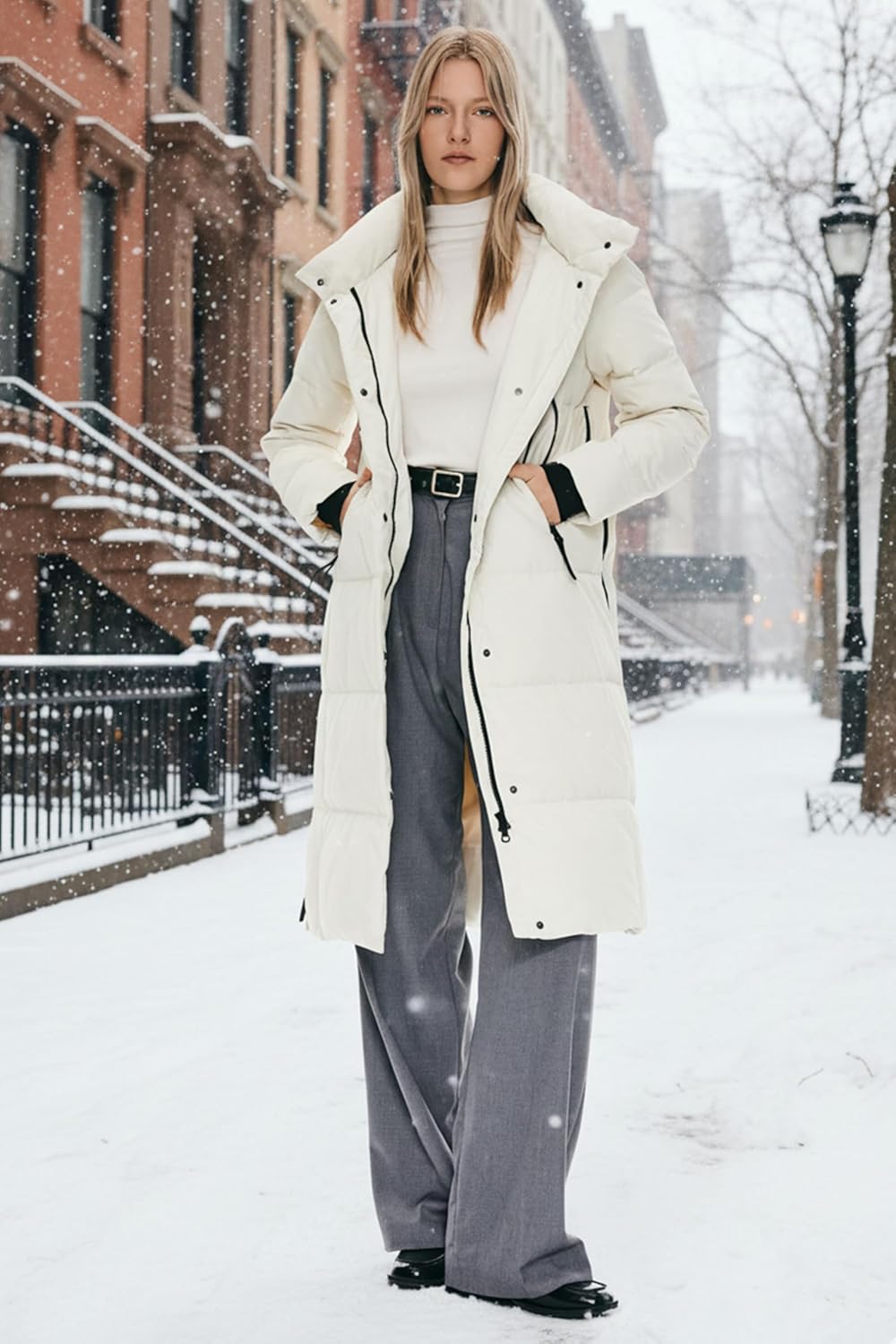 Orolay Women's Thickened Long Down Jacket Winter Down Coat Hooded Puffer Jacket with Side Zipper - Image 4