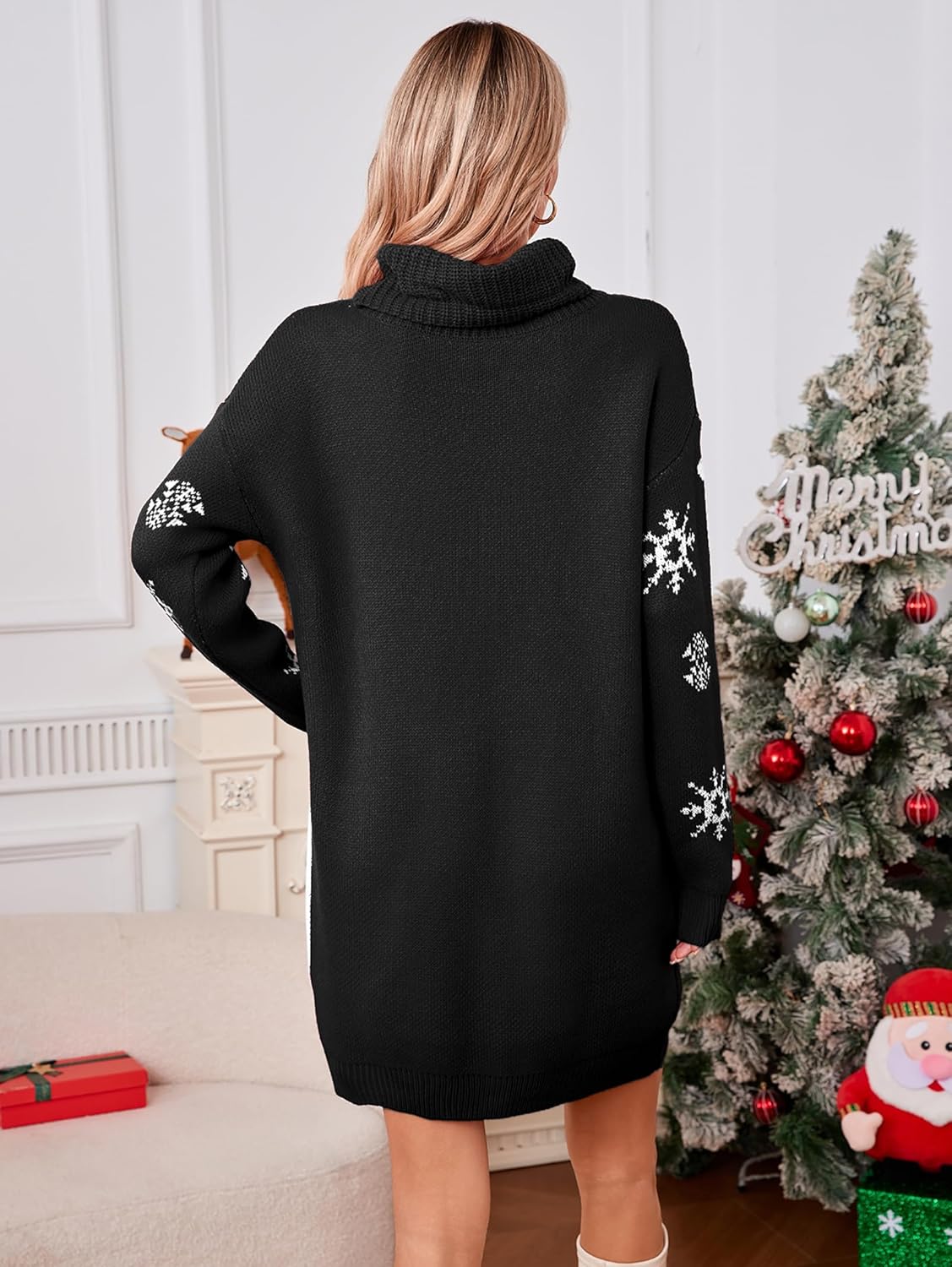 SunnyMelody Womens Christmas Funny Ugly Sweater Dress Winter 2025 Vacation Outfits Oversized Turtleneck Xmas Mini Dresses - Image 2