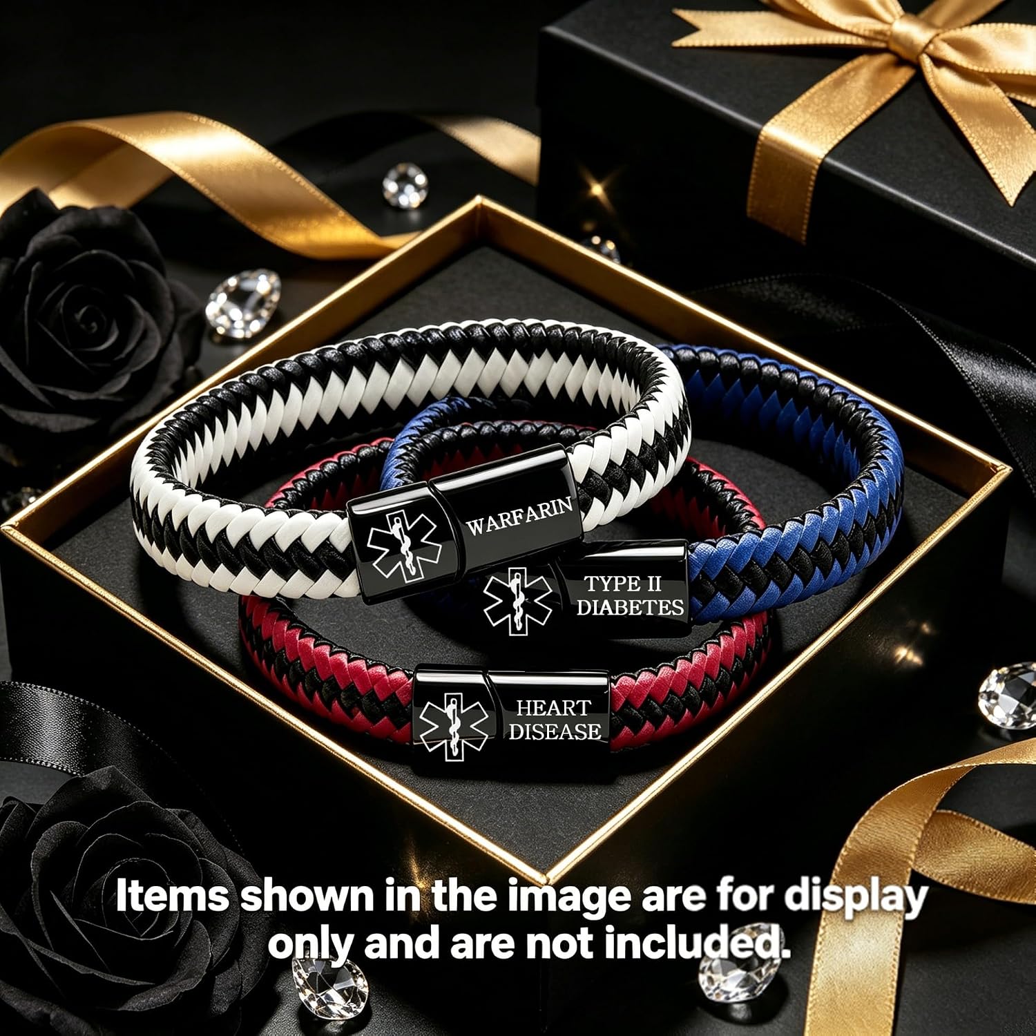 Stylish Custom Medical Alert Bracelet – Braided PU Leather Wristband Available in Engraved or Editable Dynamic QR Code Version, Modern Everyday Wearable Accessory