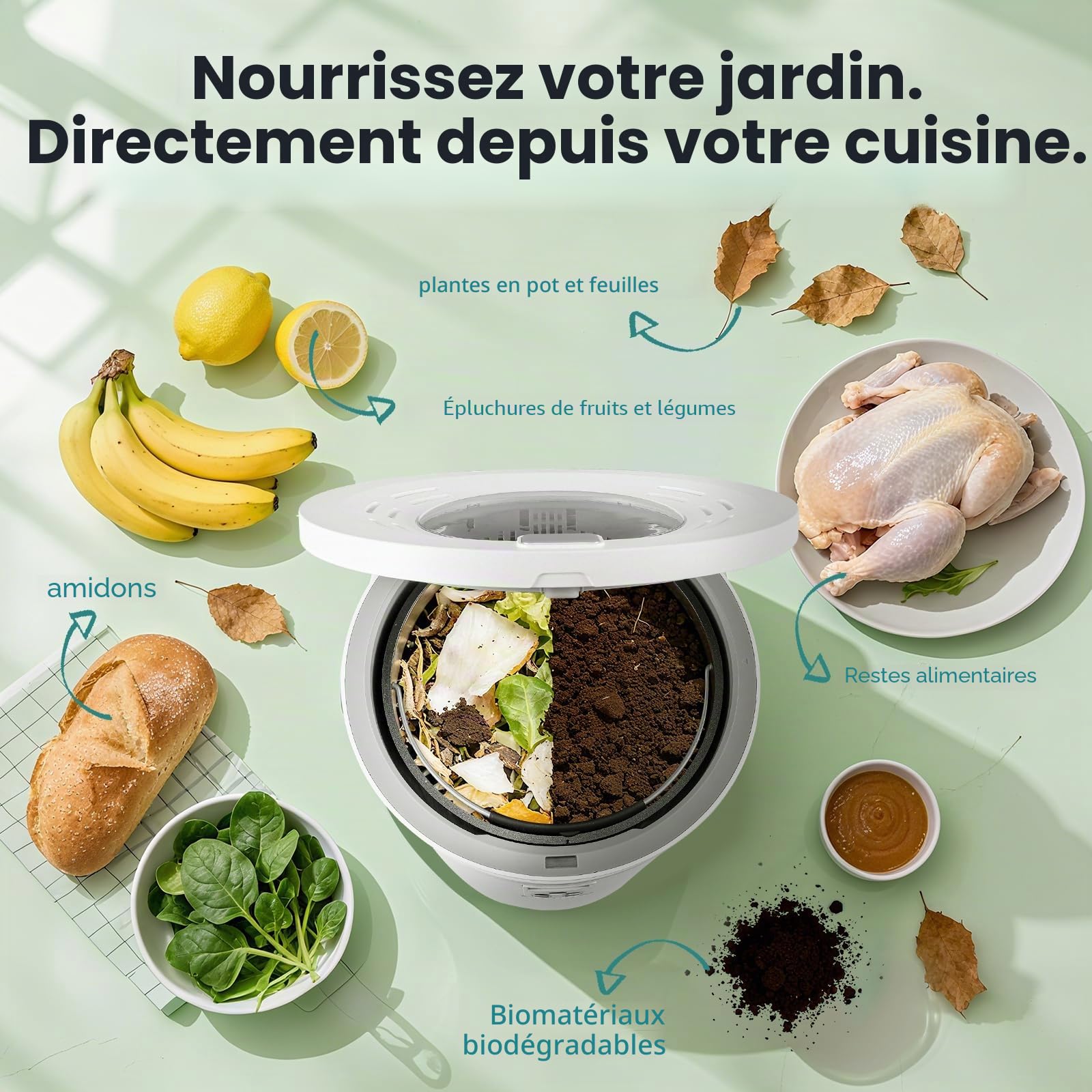 Huanyu Composteur électrique pour Cuisine 4,5 L Composteur électrique pour Cuisine Recycleur Alimentaire d'intérieur sans Odeur avec Fonction de Nettoyage Automatique Faible Niveau sonore
