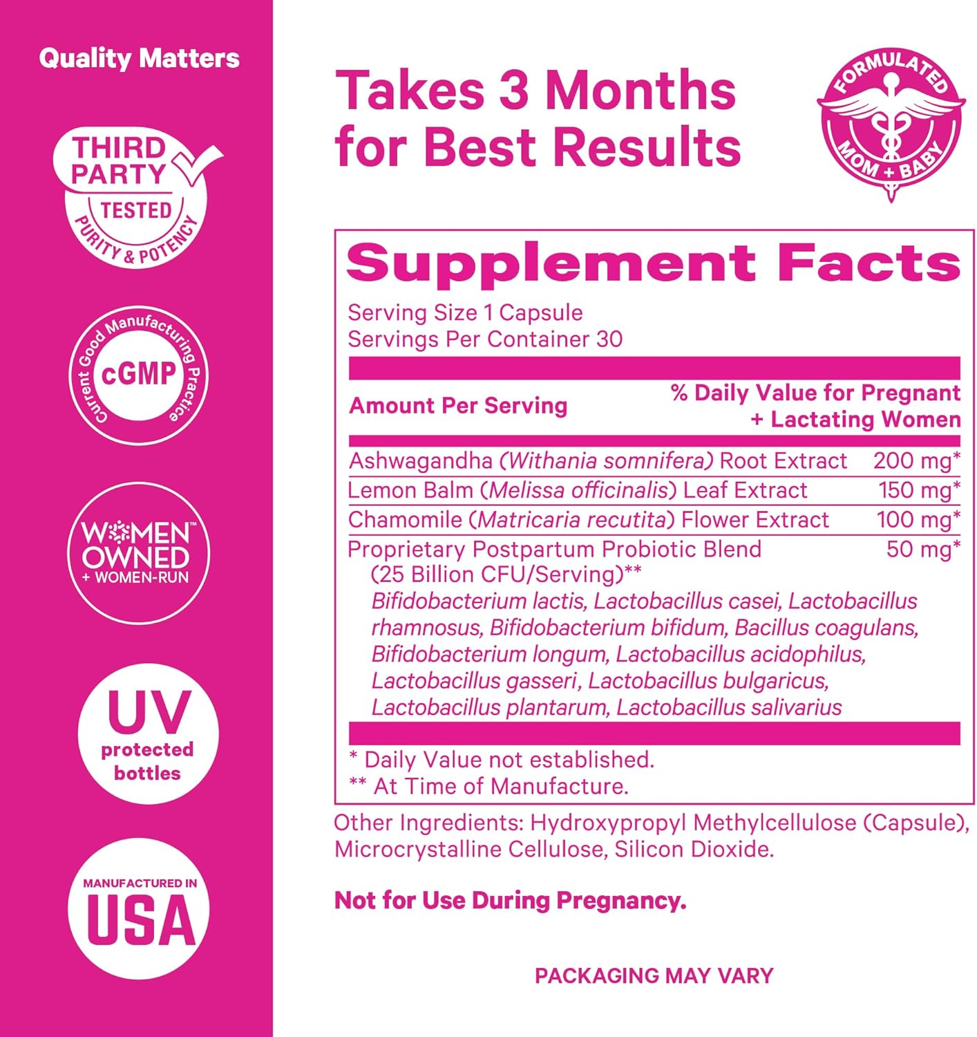 Pink Stork Probiotics for Postnatal Women - 30 Billion CFUS with Ashwagandha and Chamomile, Postpartum Essentials for Hormone Balance, Mood Support, Gut Health, Digestive Wellness, 30 Capsules - Image 4