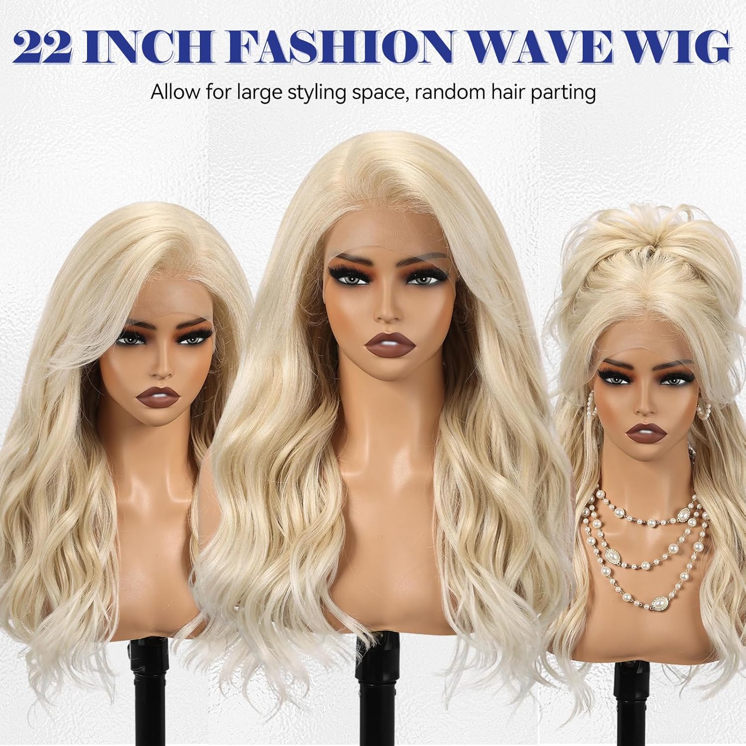 HAIRCUBE 13x6 HD Lace Front Wig Synthetic 22 Inch Platinum Blonde Long Wave Layered Glueless Wig for Women, Natural Look Daily Wear - Image 6