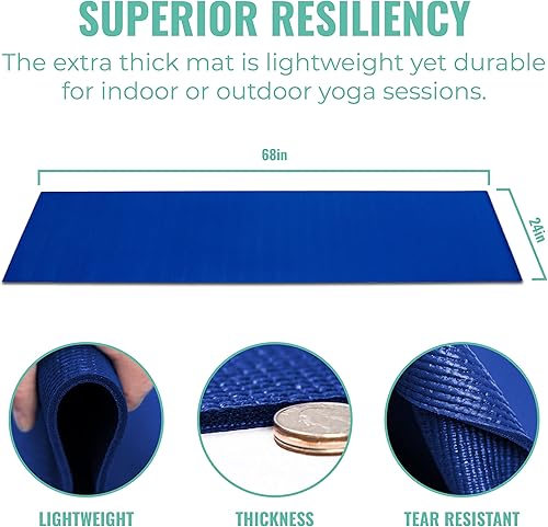 Miniatura 6 de Paquete de 10 esterillas de yoga clásicas con correa de transporte, tapete de ejercicio antideslizante de 68 x 24 pulgadas, tapete de fitness de